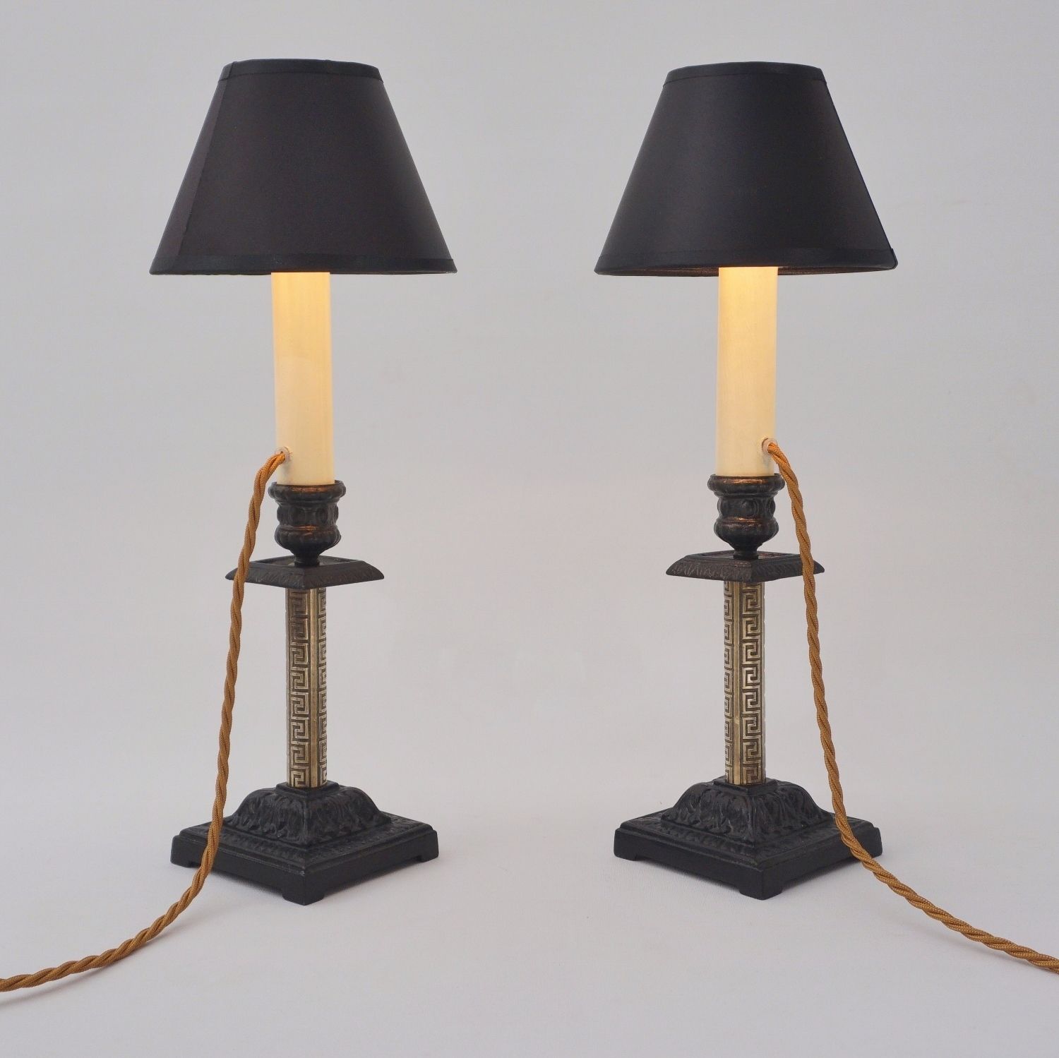 Pair Antique Candlestick Table Lamps, Aesthetic Movement, Iron & Brass, 1890`s Ca, English   Rewired photo buy