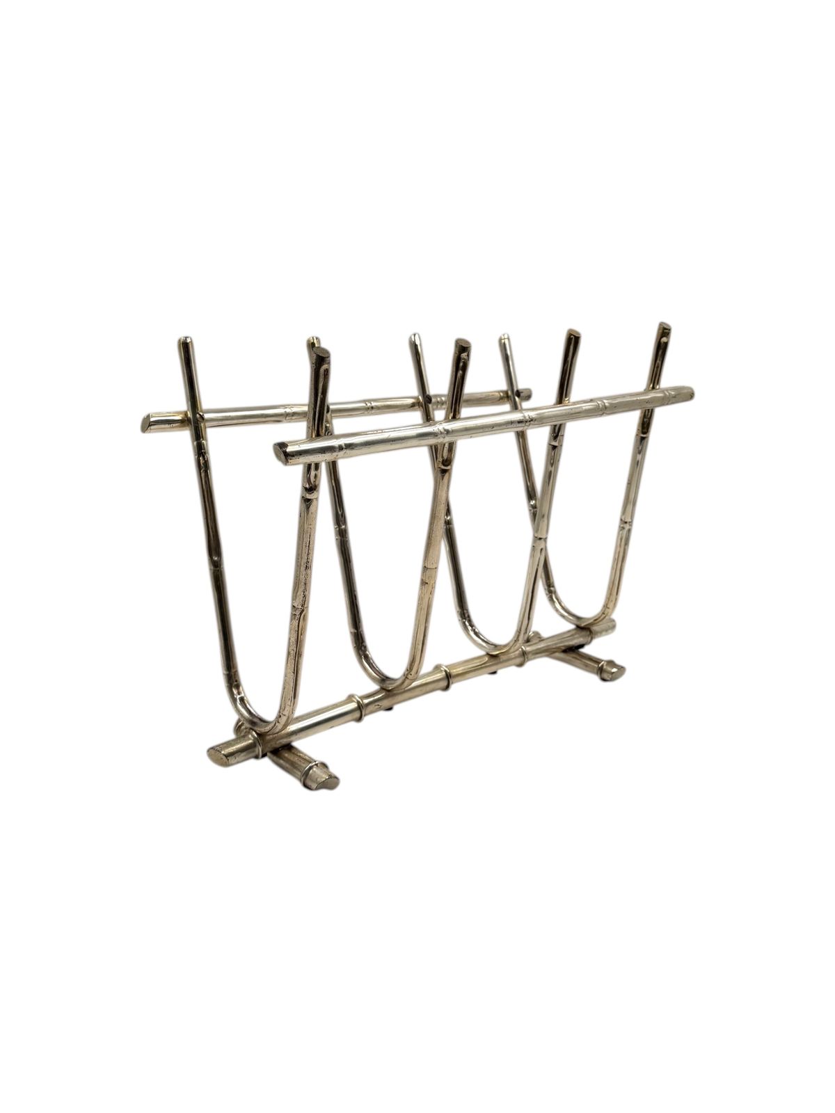 Hollywood Regency Bamboo Shaped Brass Magazine Rack, Italy 1970s photo furniture