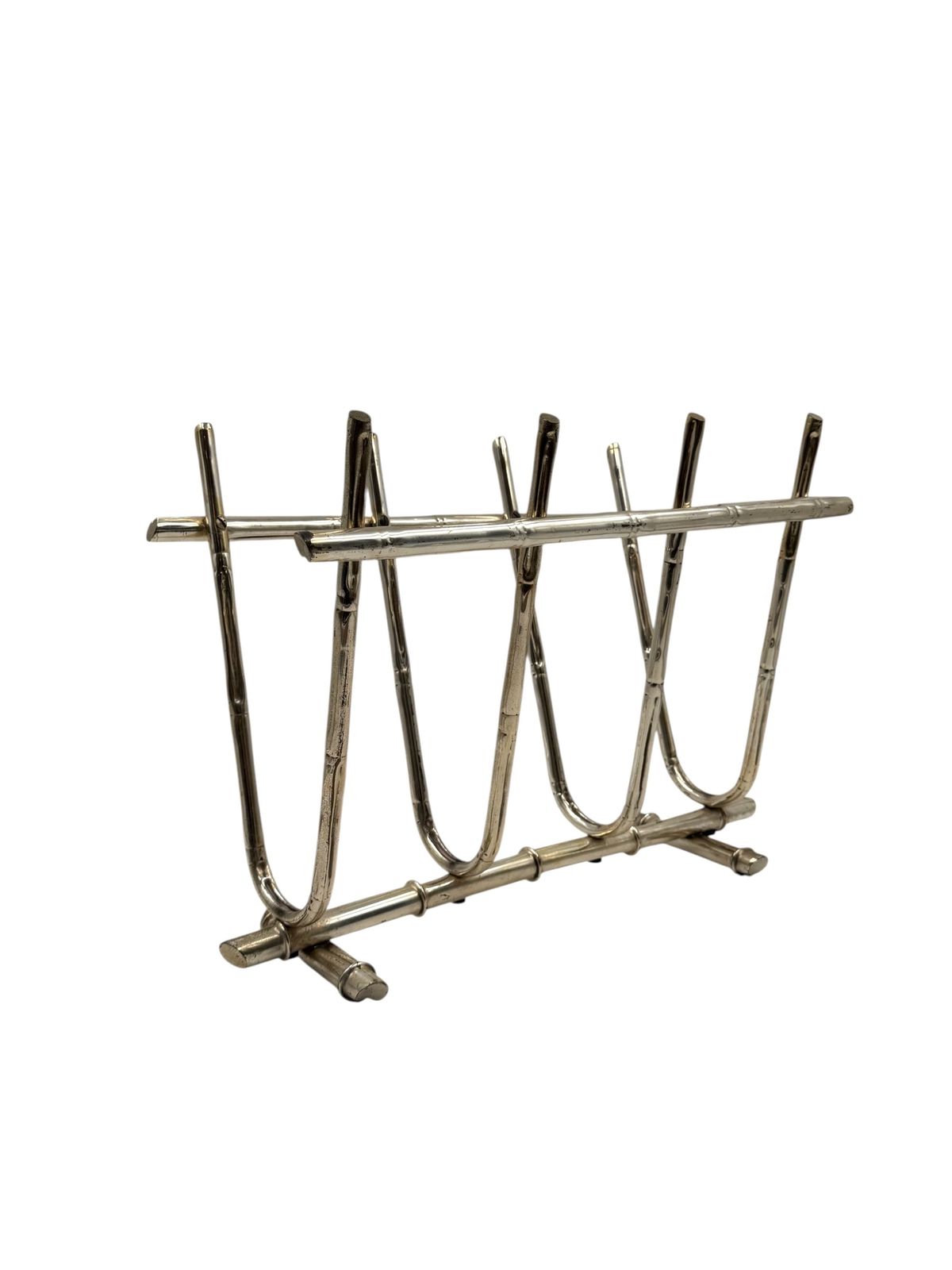 Hollywood Regency Bamboo Shaped Brass Magazine Rack, Italy 1970s photo 380.0