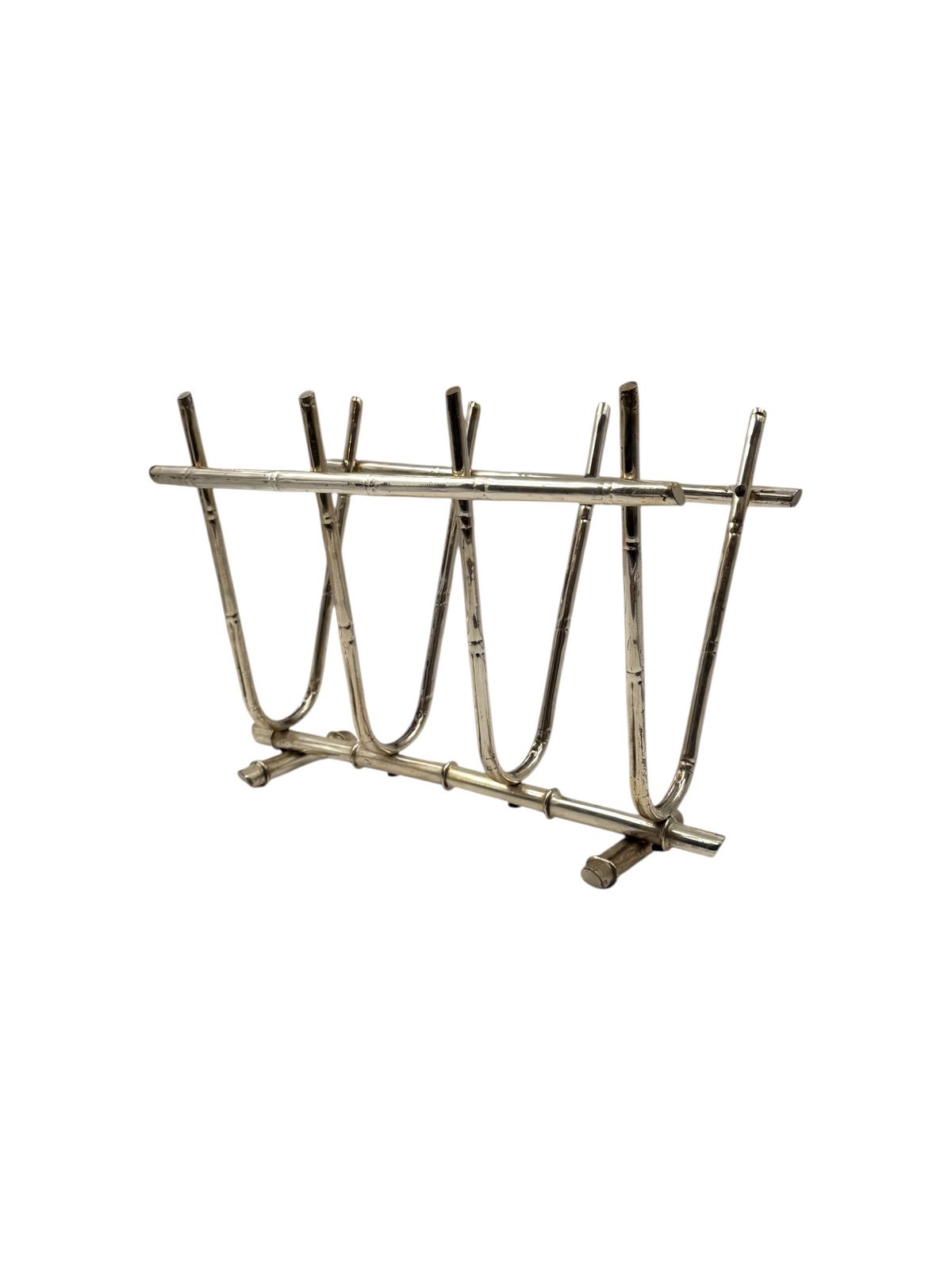 Hollywood Regency Bamboo Shaped Brass Magazine Rack, Italy 1970s photo vinterior