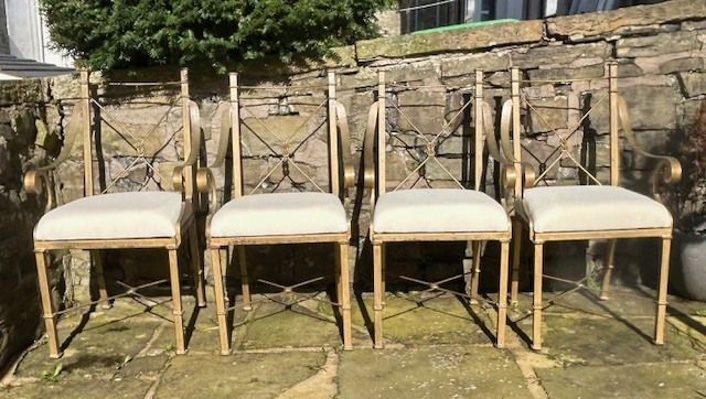 Hollywood Regency 1960s Italian Gilt Metal Armchairs | Set Of 4 photo for sale