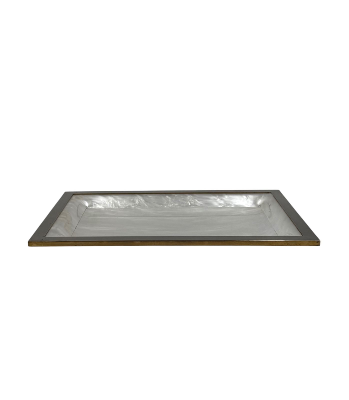 Hollywood Regency Brass And Faux Mother Of Pearl Lucite Tray, Italy 1970s photo Home Decor