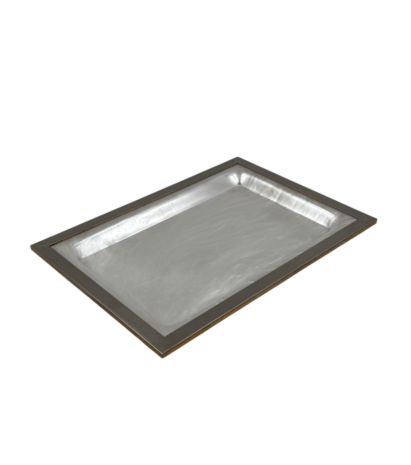 Hollywood Regency Brass And Faux Mother Of Pearl Lucite Tray, Italy 1970s photo vinterior