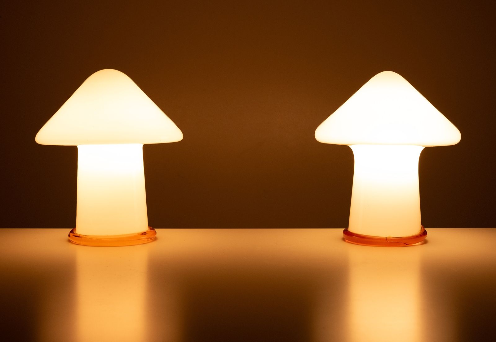 Stunning Set Murano Mushroom Table Lamps 1970s Italy photo vintage