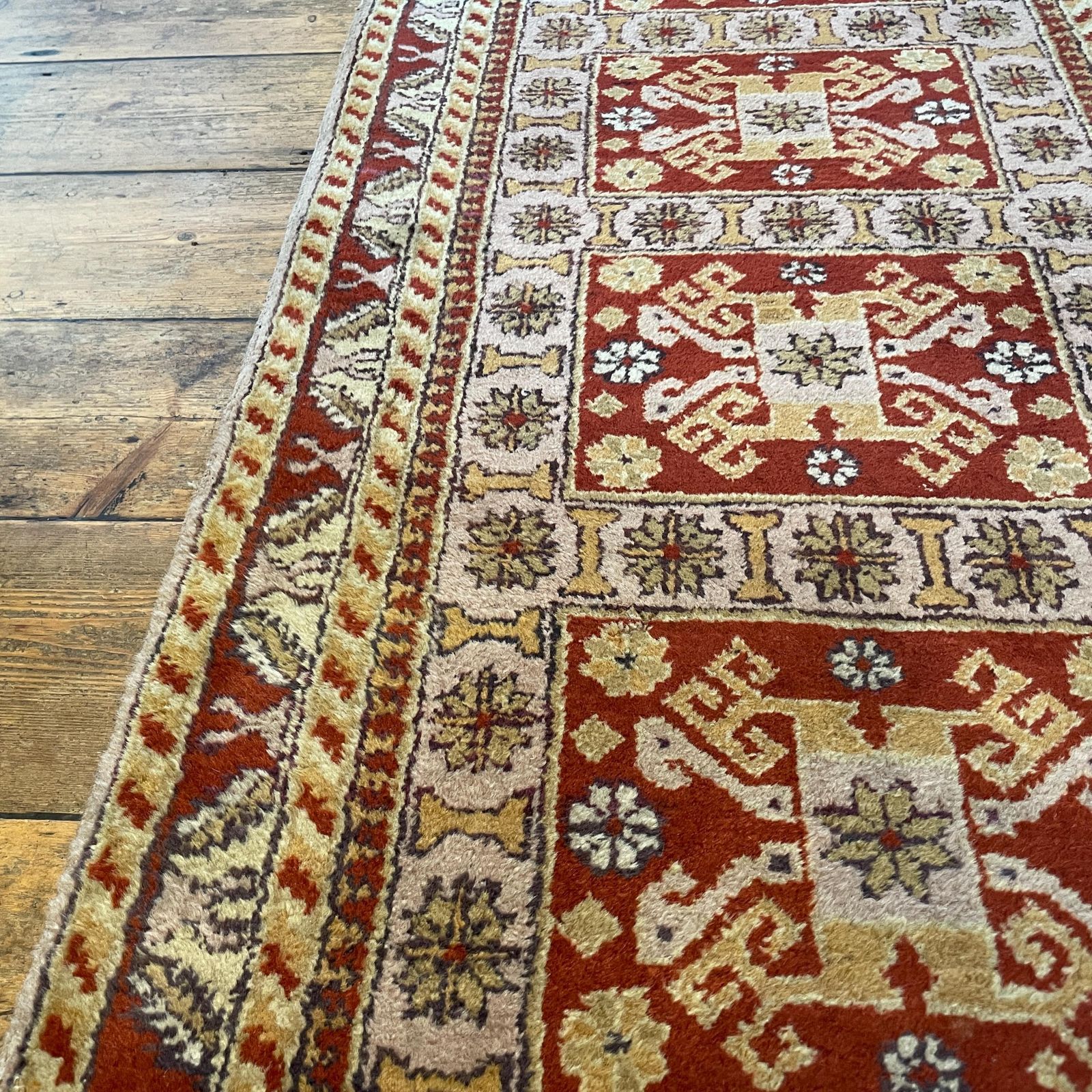 Antique Style Runner Rug Wool Hallway Vintage Oriental Soft Pink Red 4 Meters Geometric Tassels Handmade Wool Narrow Entryway photo Textiles