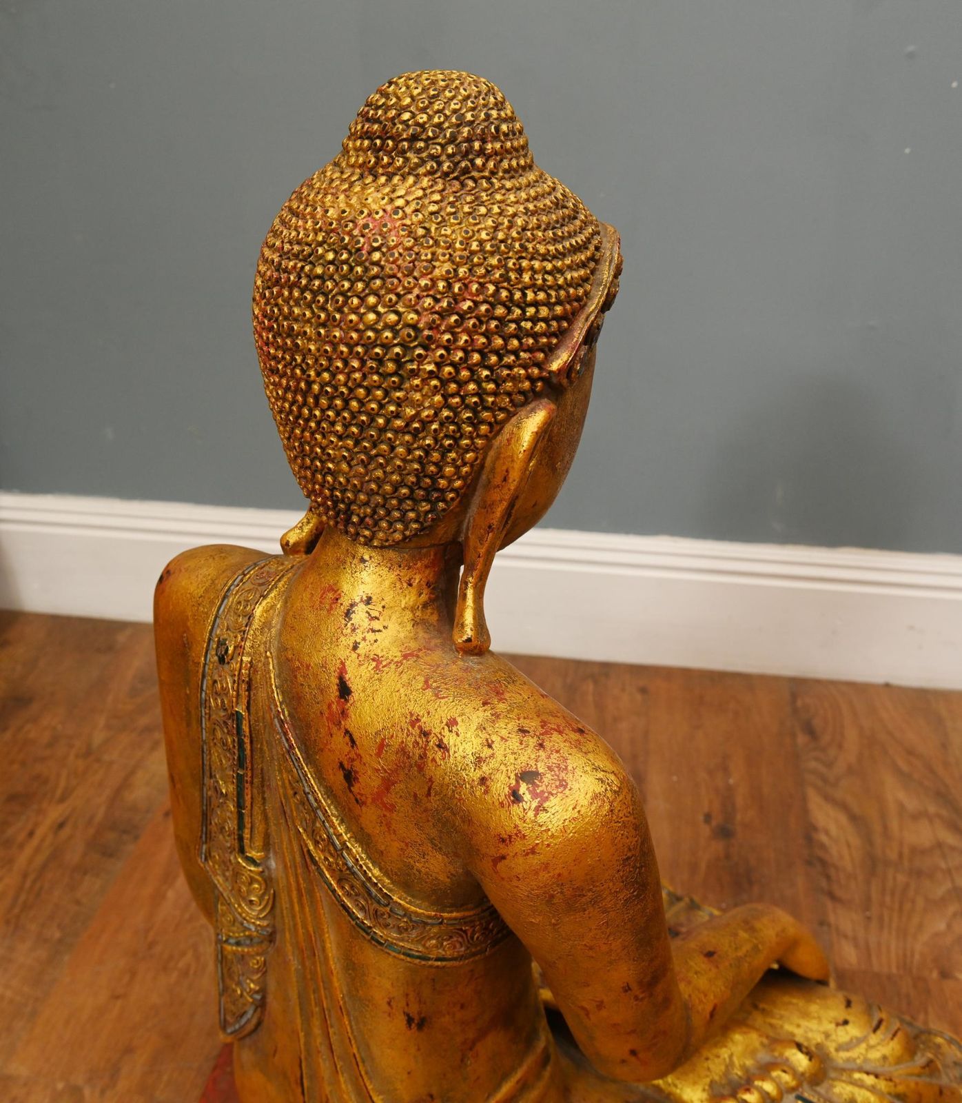 Carved Thai Gilt Wooden Buddha Figure Lotus Pose Buddhist Statue Art photo buy