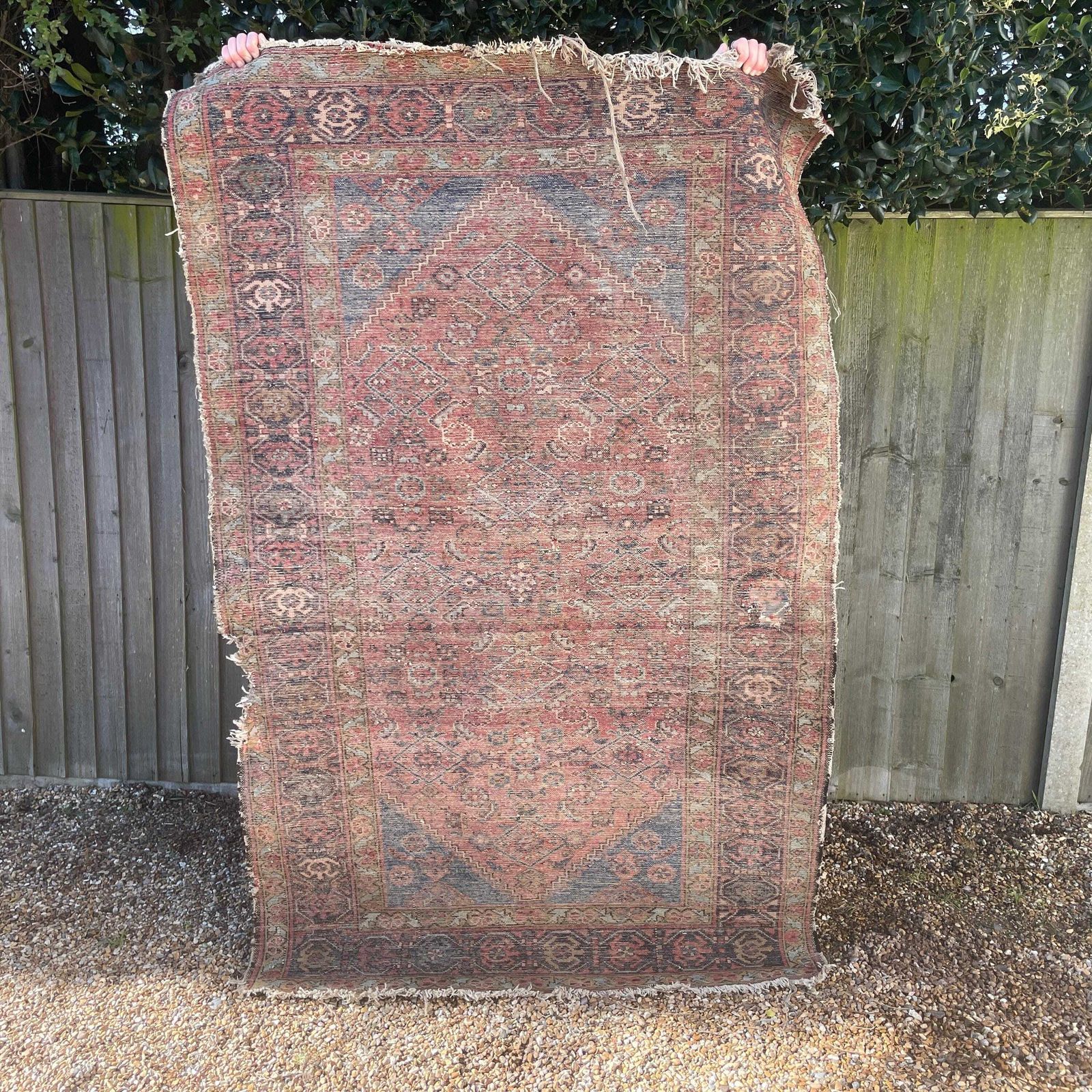 photo furniture Antique Rug Tribal Hand Knotted Red Navy Blue Hallway Area Carpet Middle Eastern Handwoven Geometric