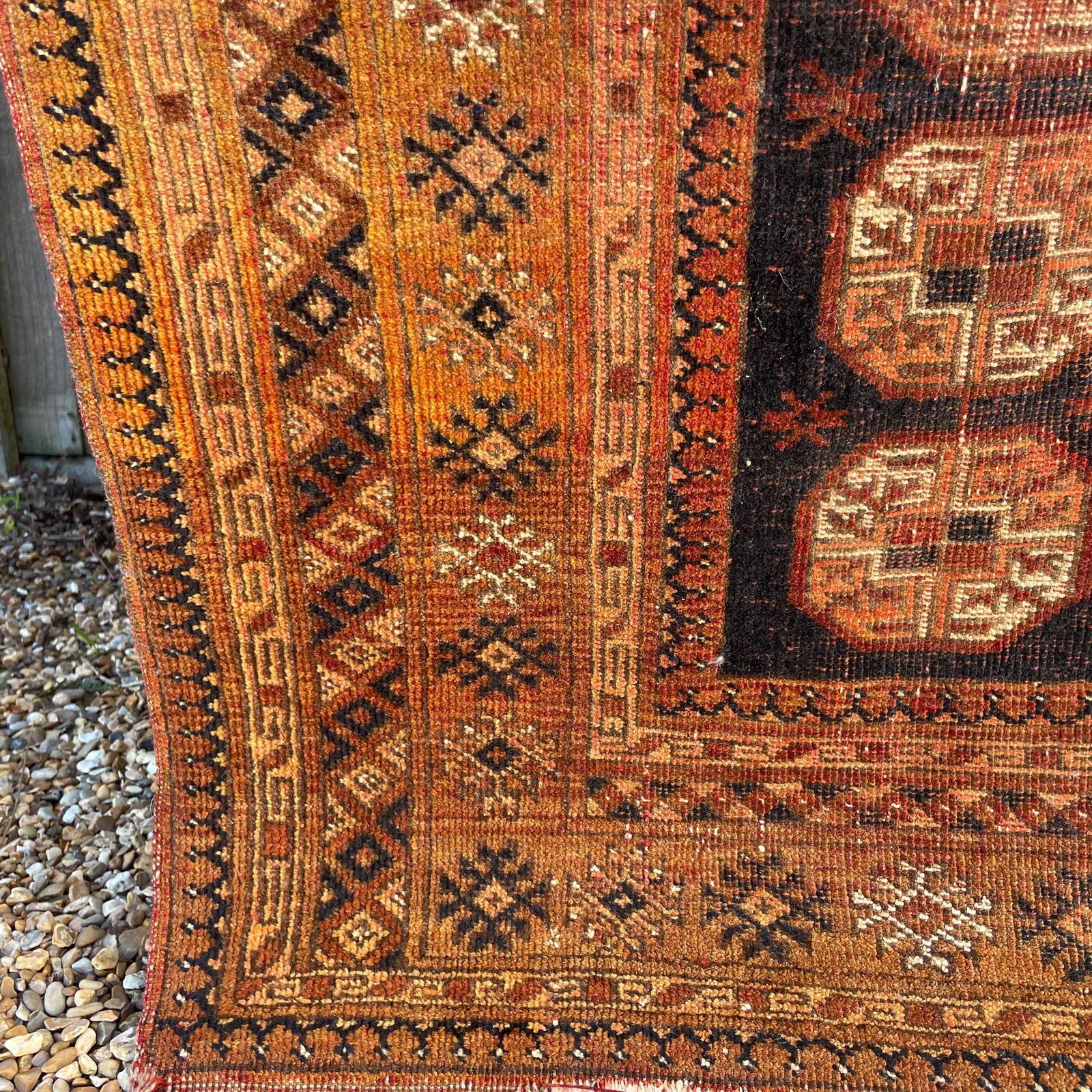 Middle Eastern Wool Rug Hand Knotted Orange Brown Geometric Patter Small Area Carpet Low Pile Hallway Bedroom Living Room photo buy