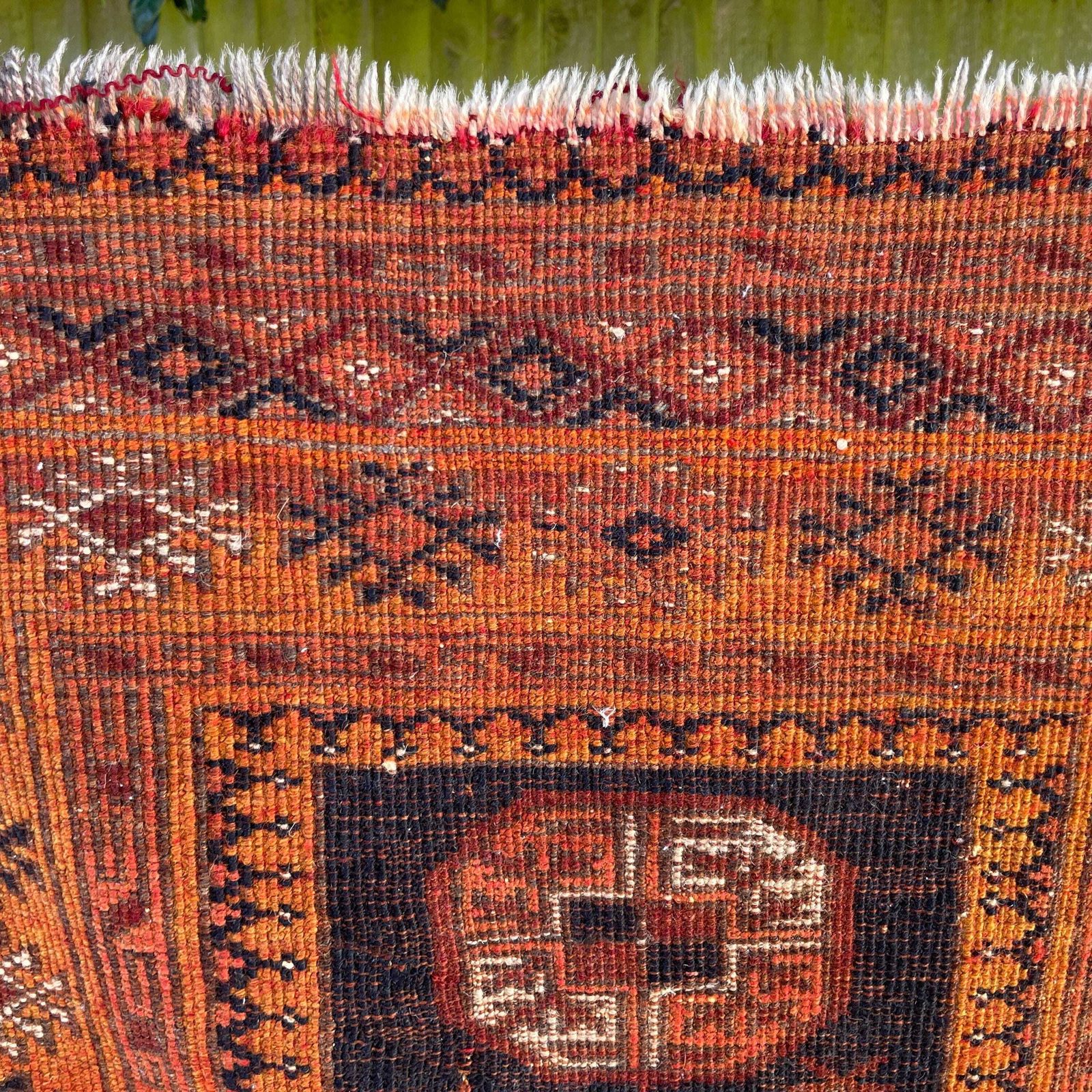 photo buy Middle Eastern Wool Rug Hand Knotted Orange Brown Geometric Patter Small Area Carpet Low Pile Hallway Bedroom Living Room