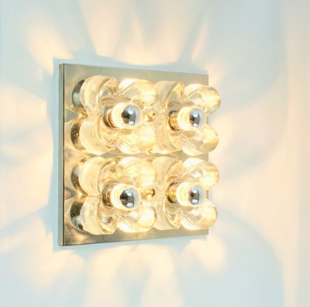 Xl Mid Century Modern Floral Glass & Chrome Wall Light From Sische, Germany, 1960s/1970s photo vinterior
