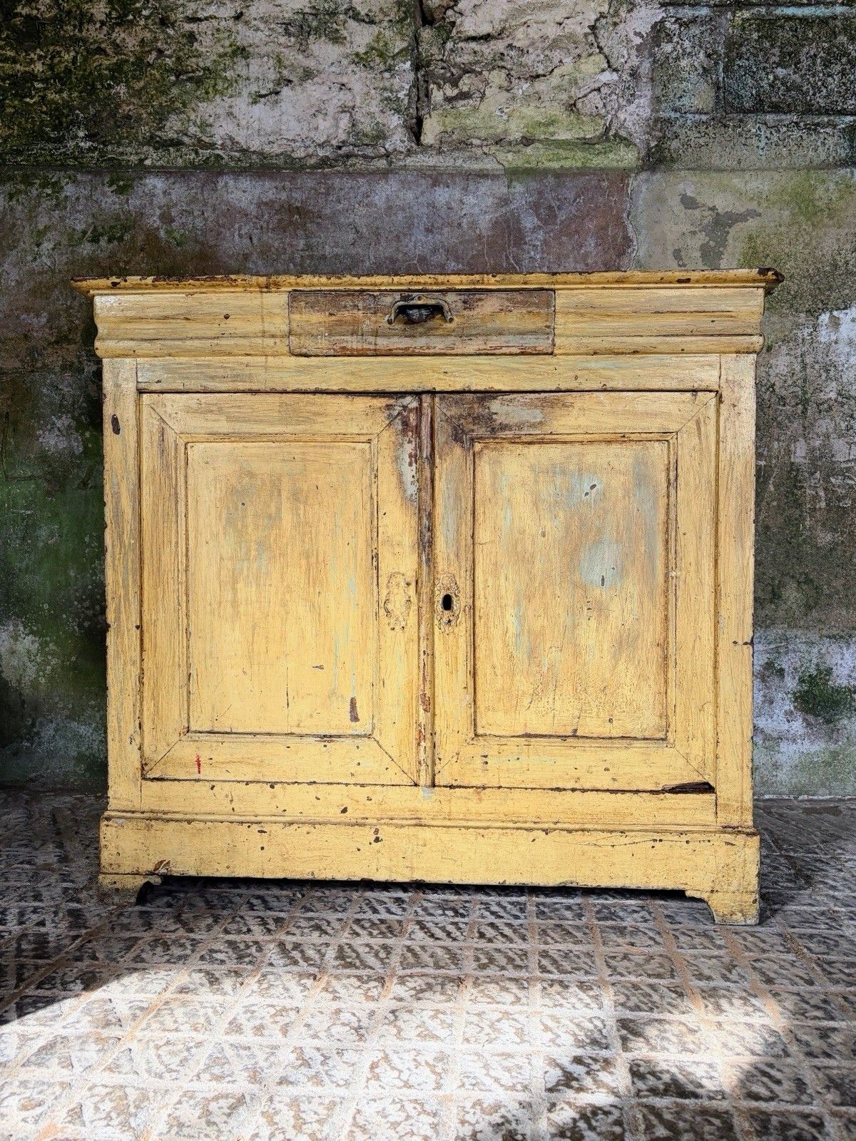 Antique French Provincial Yellow Farmhouse Pine Buffet Sideboard  19th Century.