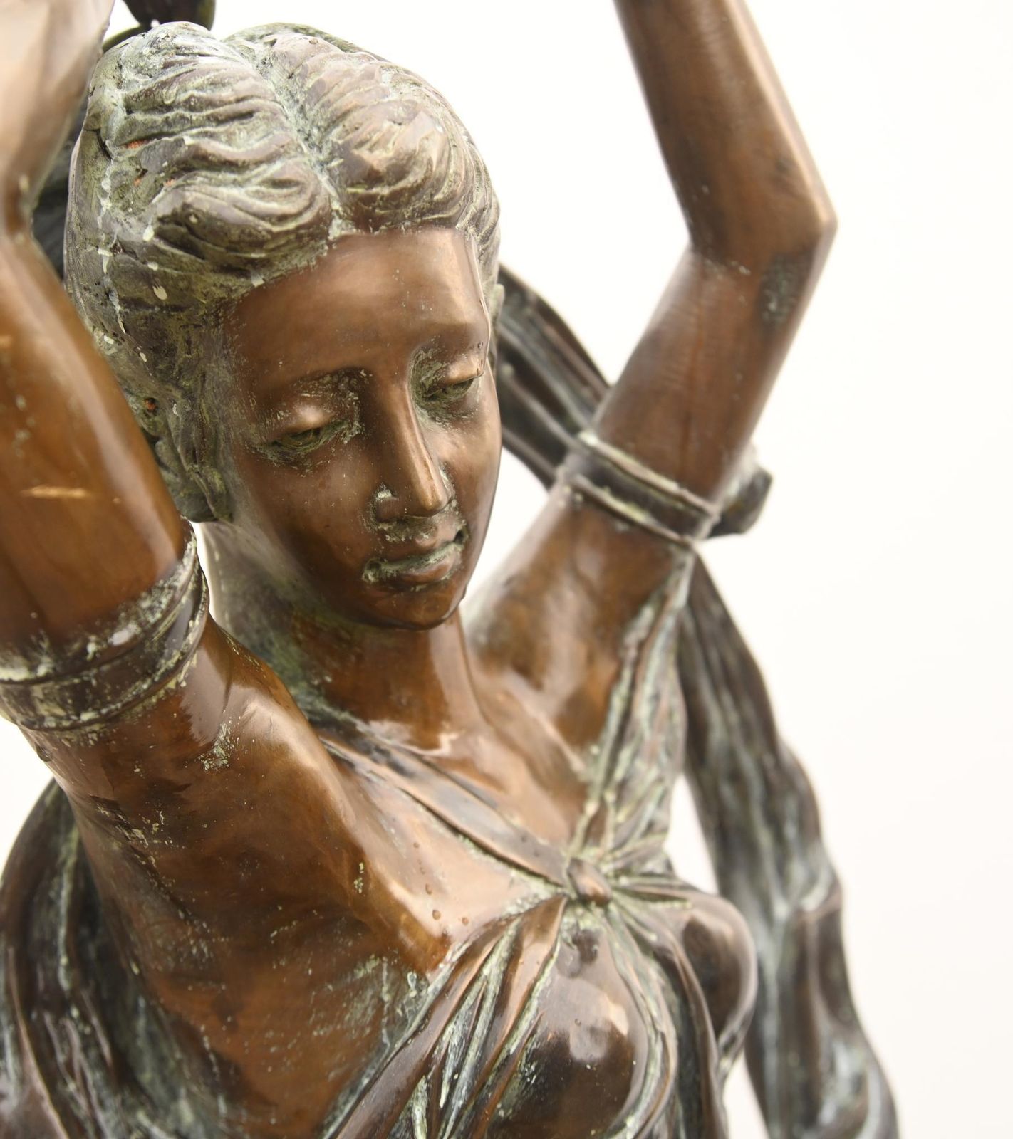 photo for sale Large Bronze Figural Torchere Lamp After Carrier Allegory Of Dance 6ft 193 Cm