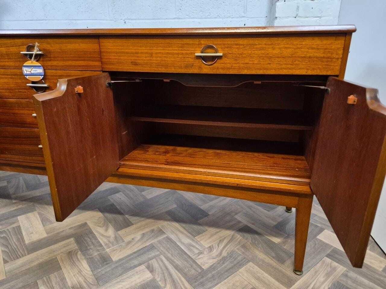 495.0 Vintage Mid Century Long Teak & Rosewood Sideboard Retro Mcm Scandi Danish photo