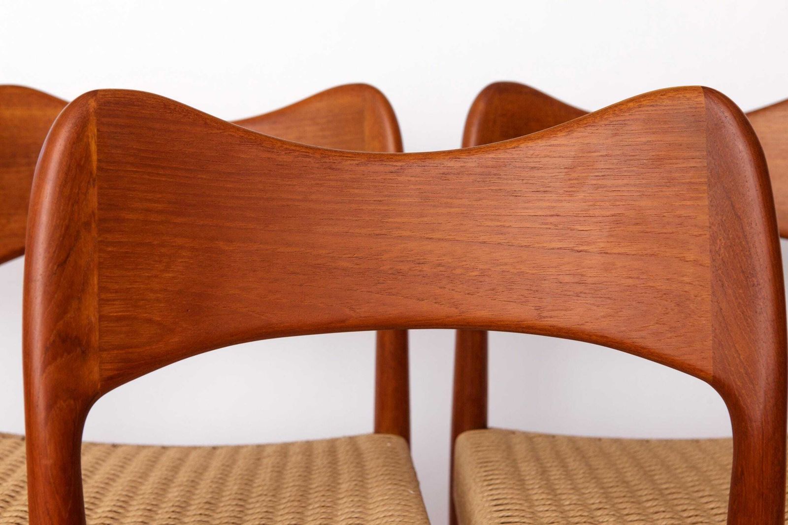Set Of 4 Danish Dining Chairs By Arne Hovmand Olsen For Mogens Kold, 1960s Mid Century Teak Chairs With Danish Cord Seats photo 2365.0