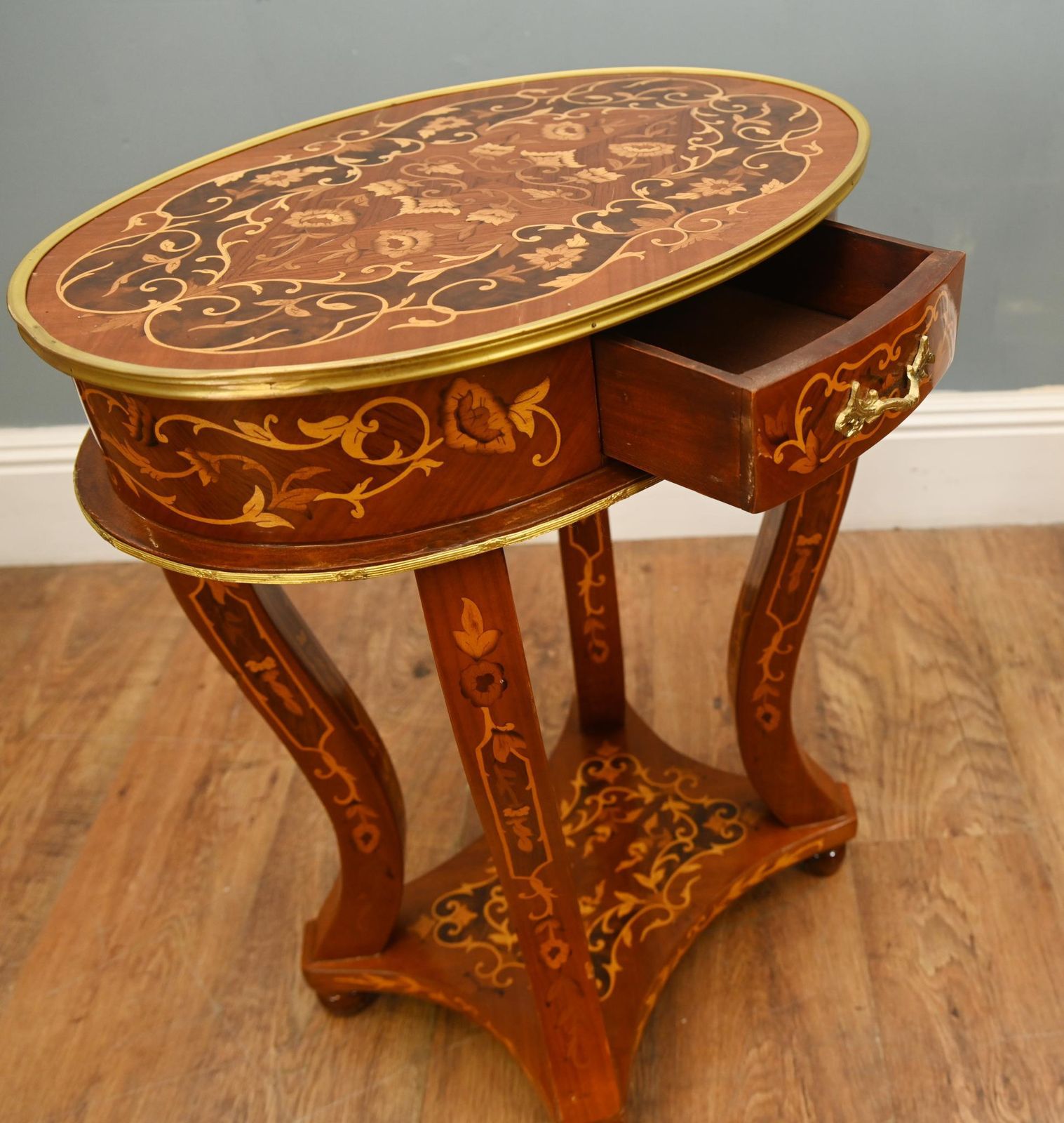 Pair French Side Tables Inlay Louis XV Revival photo vintage
