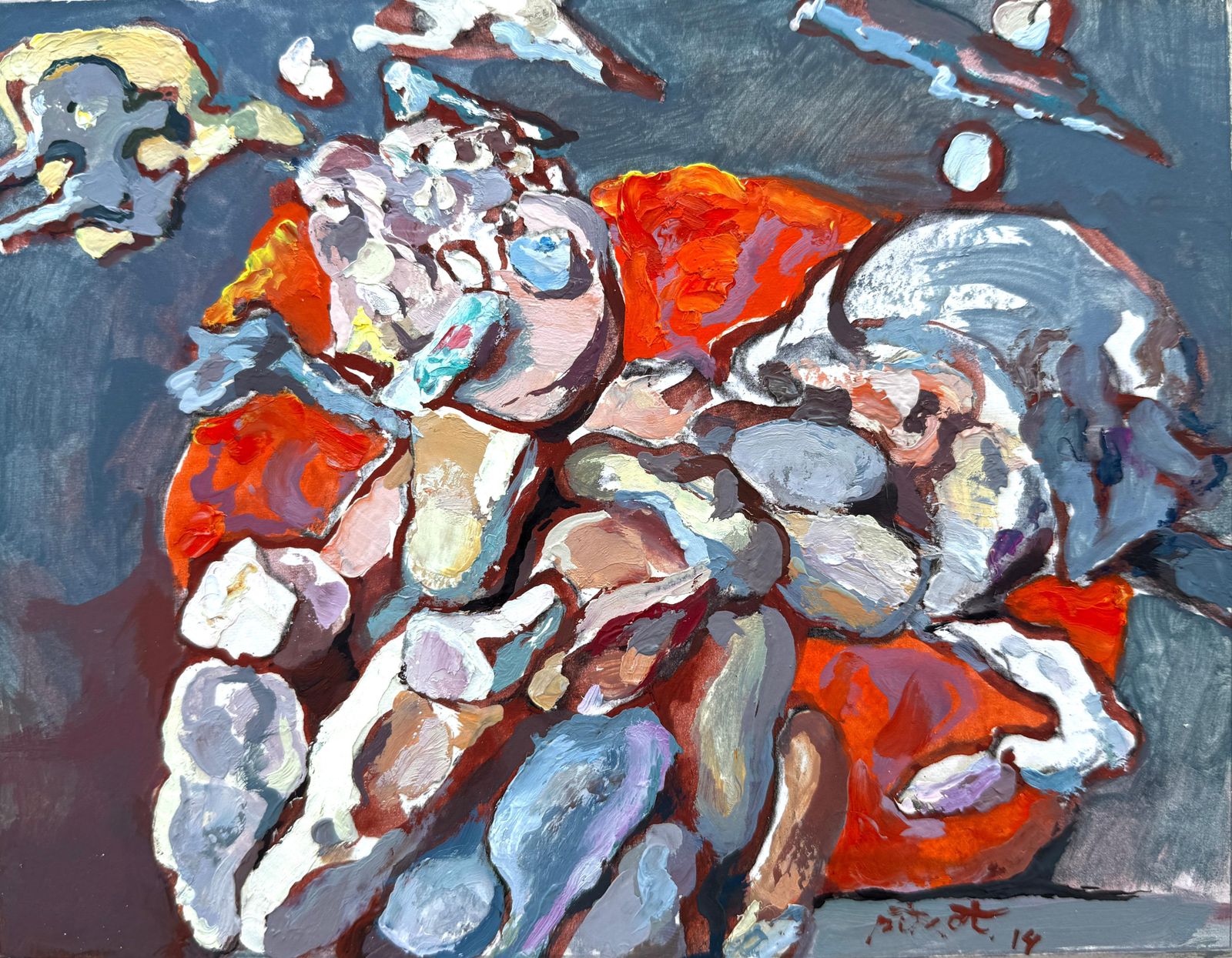 Antoni Pitxot Abstract Bullfighting Scene, Surrealist Organic Composition, Textured Oil 2014