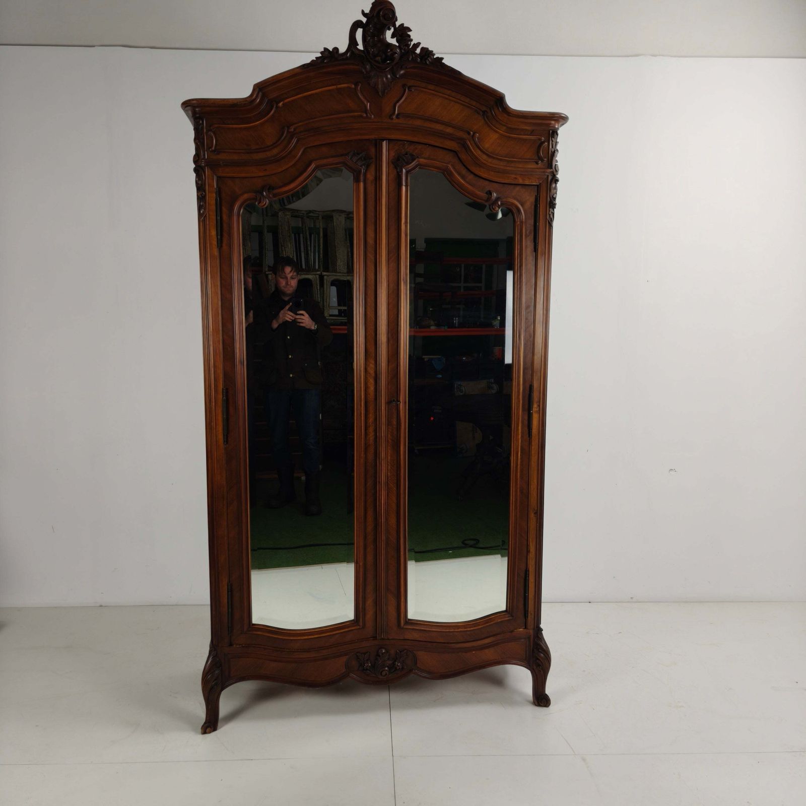 French Louis XV Style Carved Wood Armoire With Mirrored Doors photo Furniture