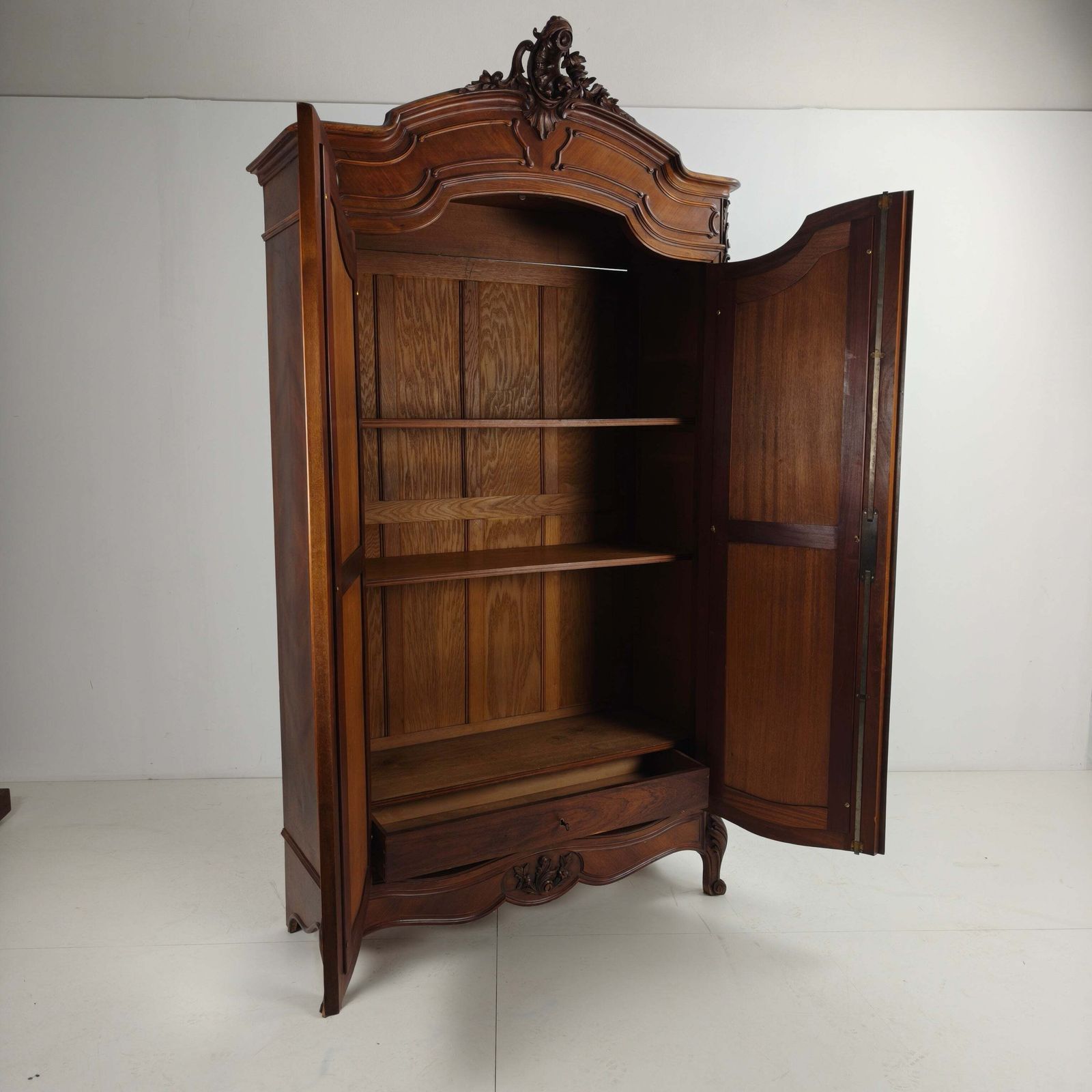 French Louis XV Style Carved Wood Armoire With Mirrored Doors photo vinterior