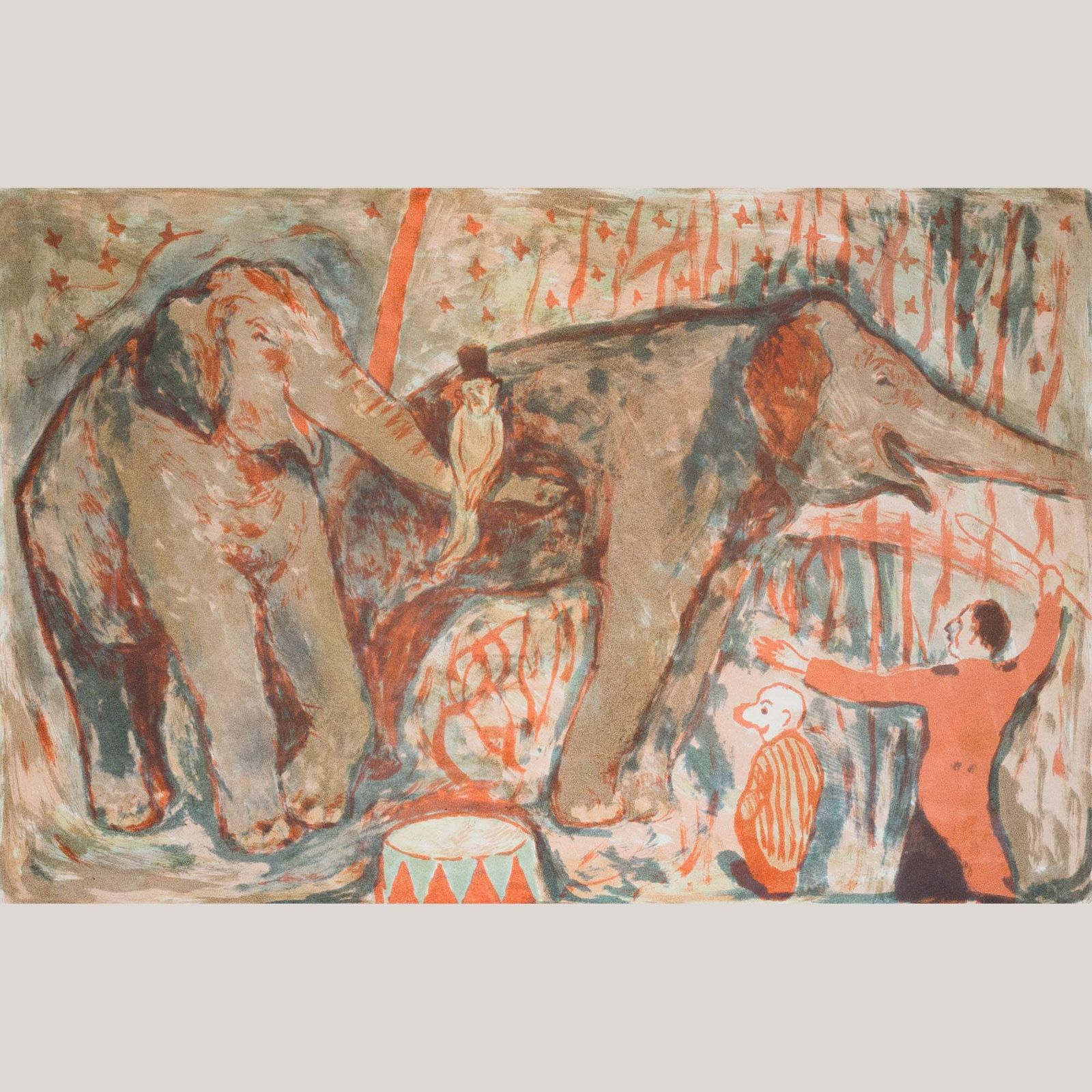Circusolifanten – Lithografie – Kunstenaar Onbekend