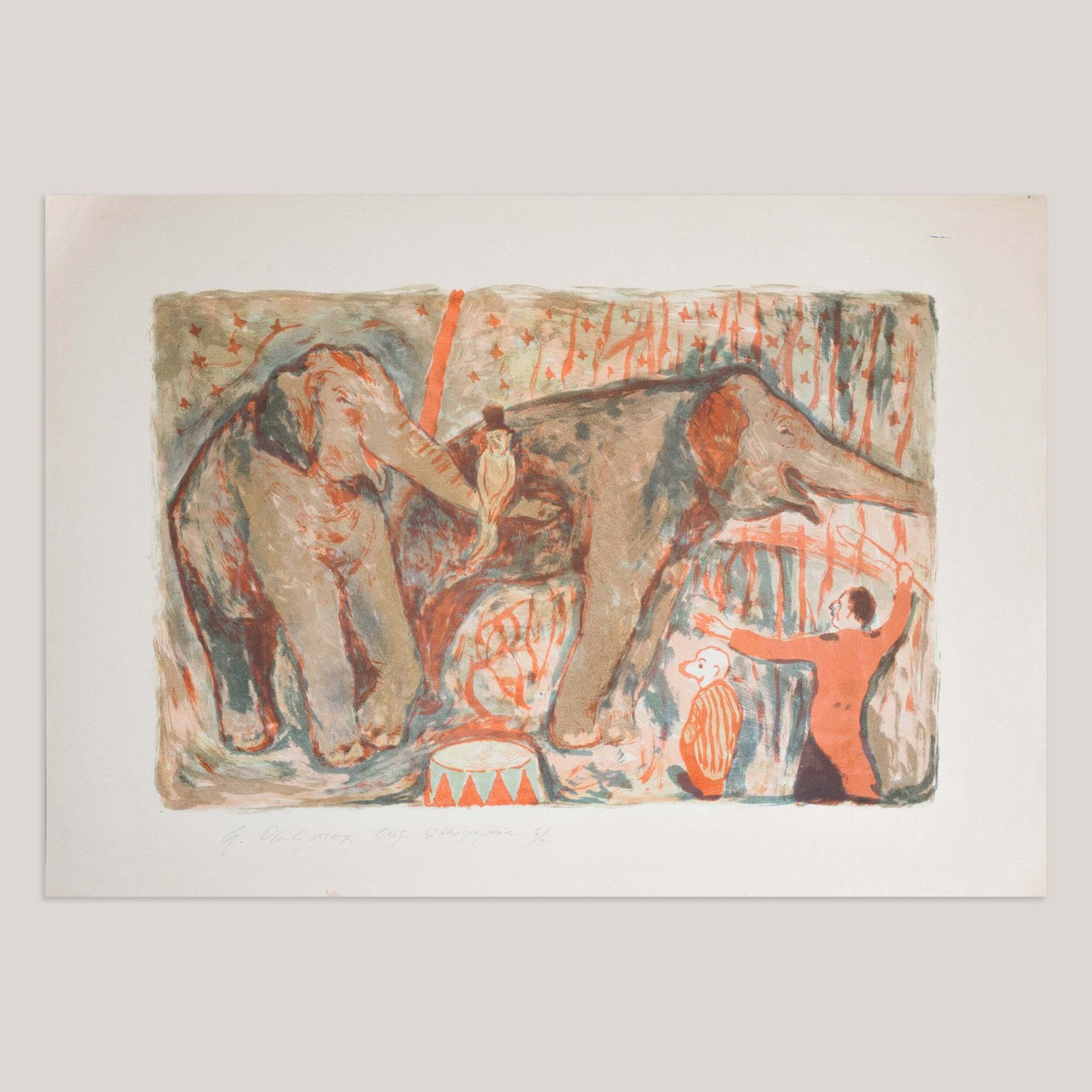 Circusolifanten – Lithografie – Kunstenaar Onbekend photo furniture