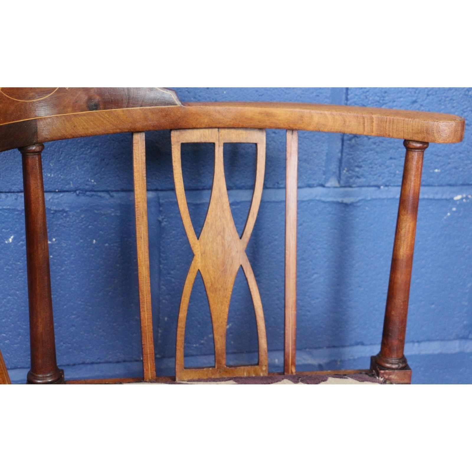 An Edwardian Inlaid Mahogany Serpentine Fronted Corner Chair Freshly Reupholstered photo for sale