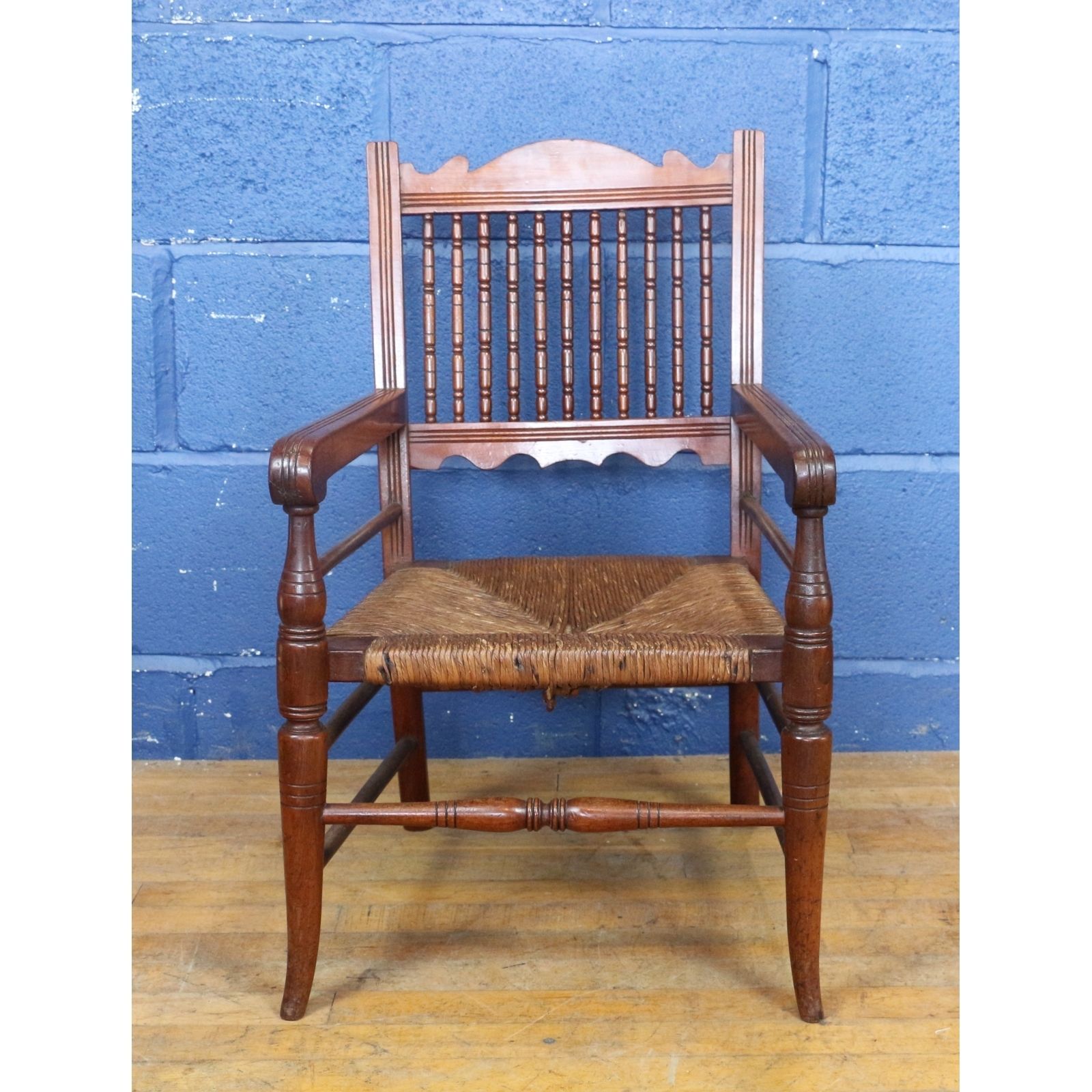 A Victorian Turned Mahogany And Rush Based Childs Low Open Armchair, Doll Or Teddy Display photo furniture
