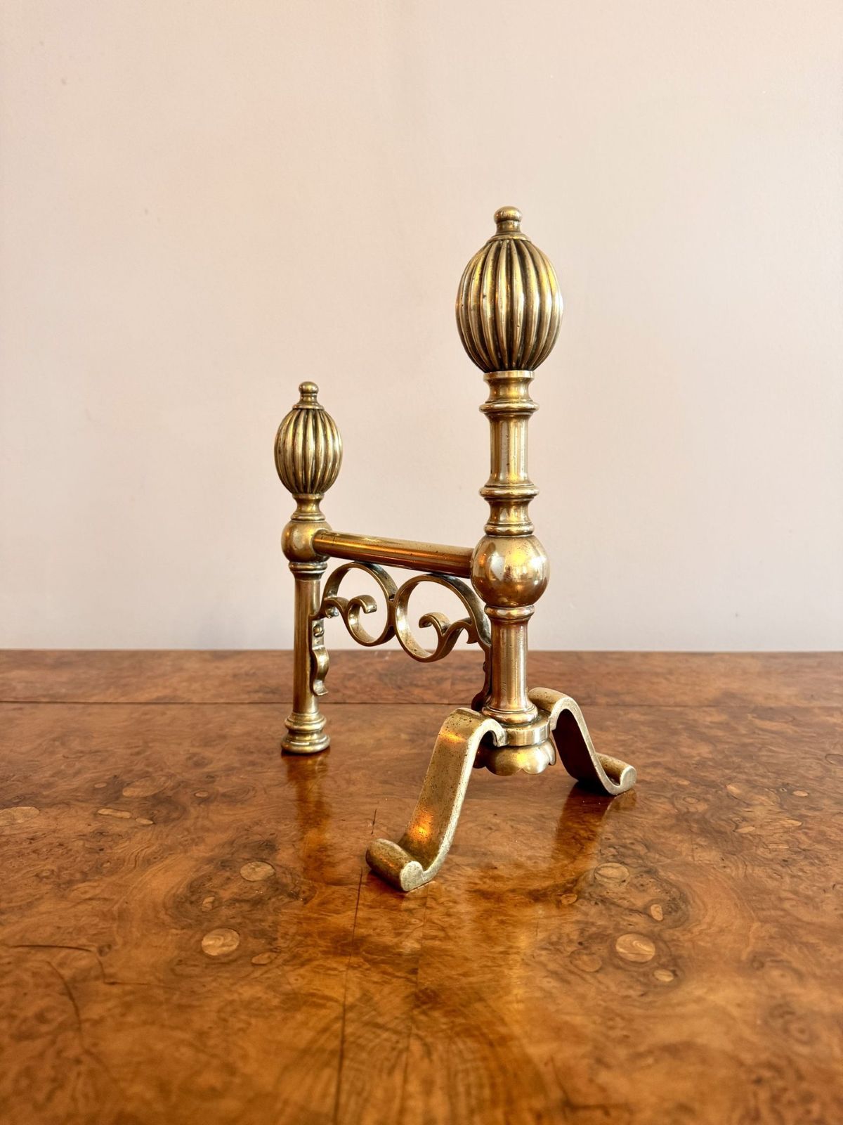 Fine Quality Pair Of Georgian Brass Fire Dogs photo for sale