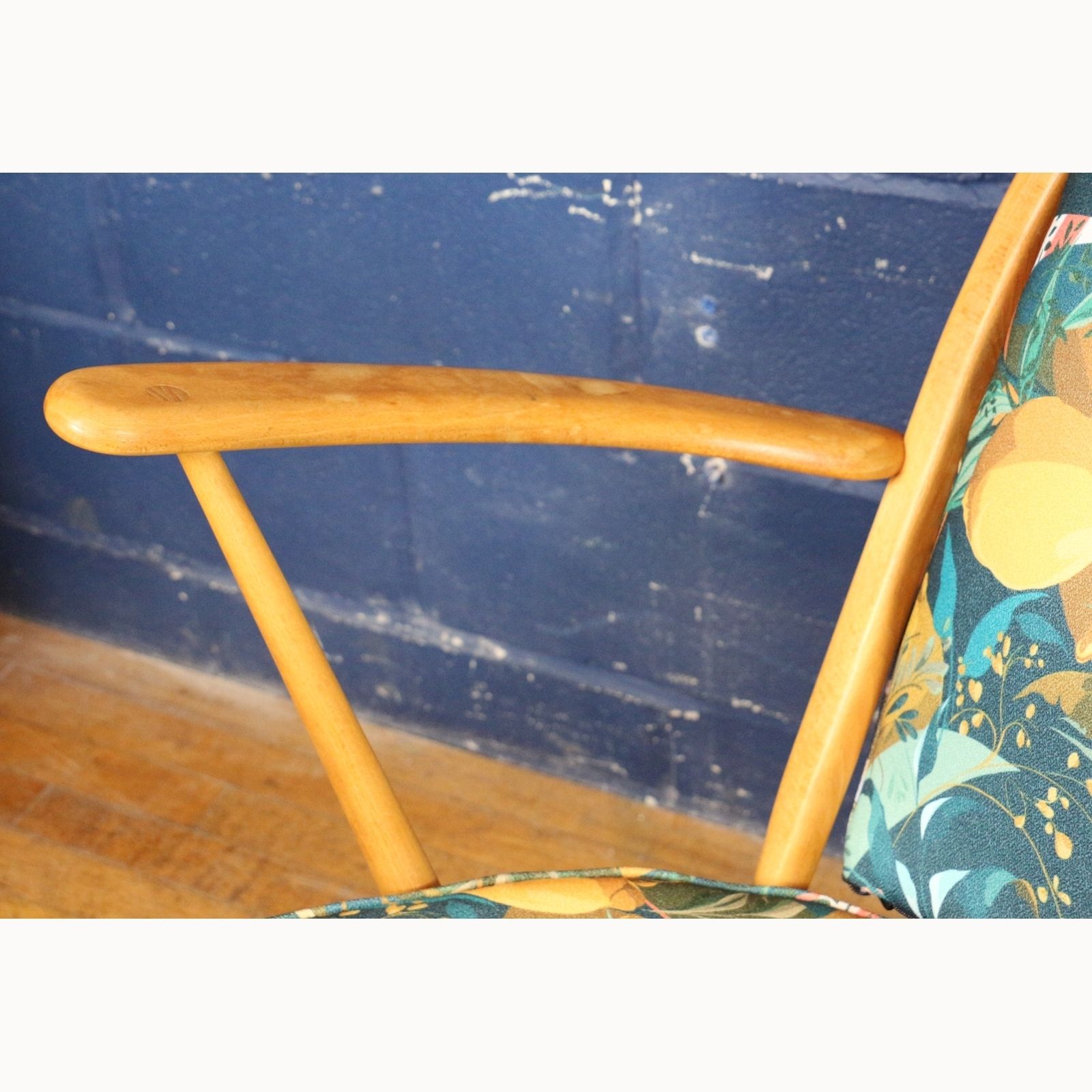 A Quality Vintage Blonde Ercol Grandfather Spindle Back Rocking Chair Model 315 Recently Reupholstered photo Furniture