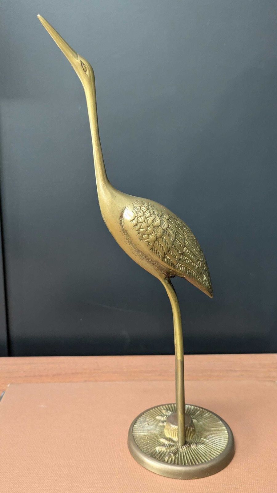 Vintage Brass Crane Statue – Mid Century Modern Bird Figurine – Elegant Heron Decor – Hollywood Regency Style Accent photo for sale