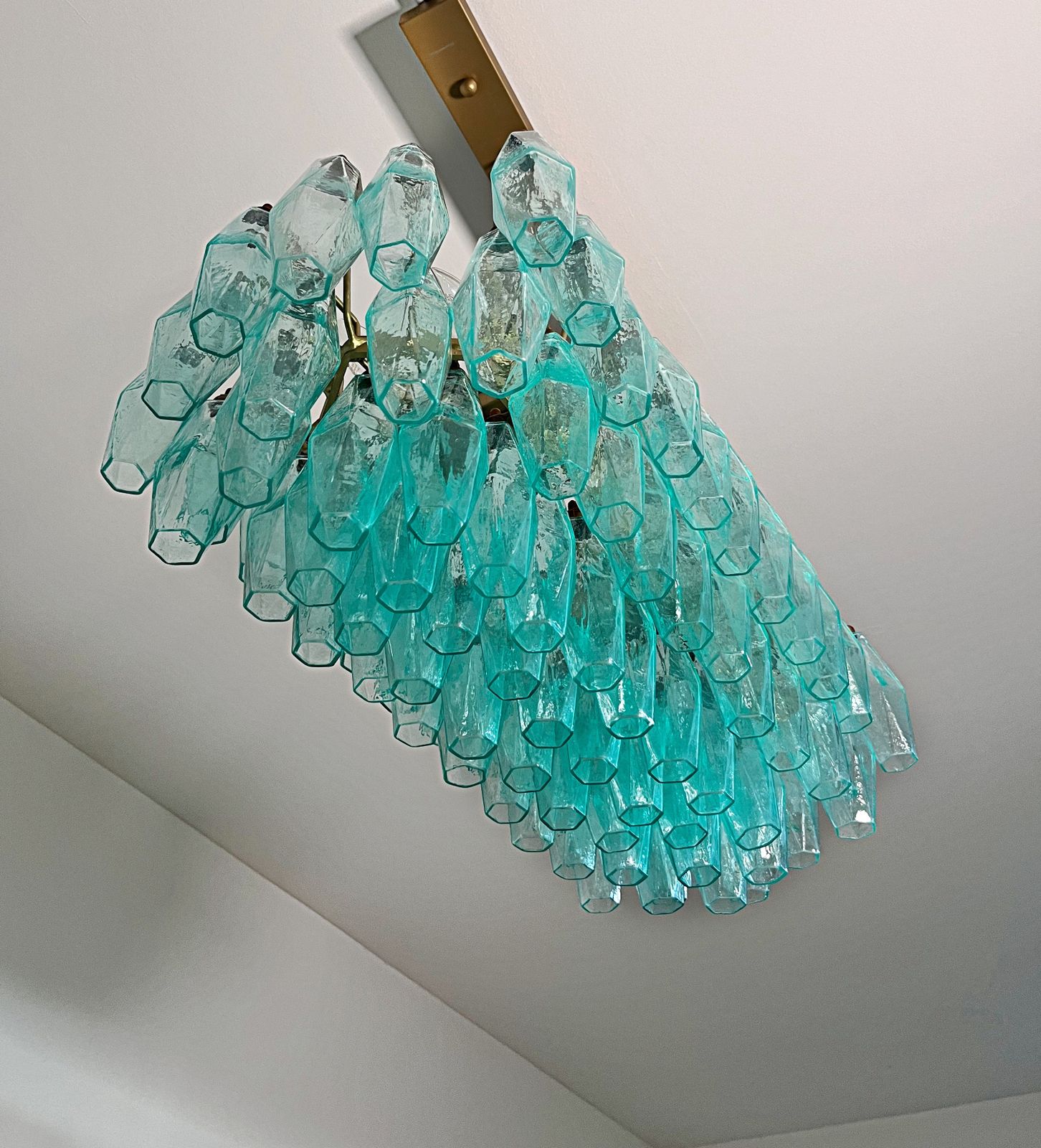 Elegant Murano Poliedri Chandelier   Carlo Scarpa   84 Turquoise Glasses photo vintage