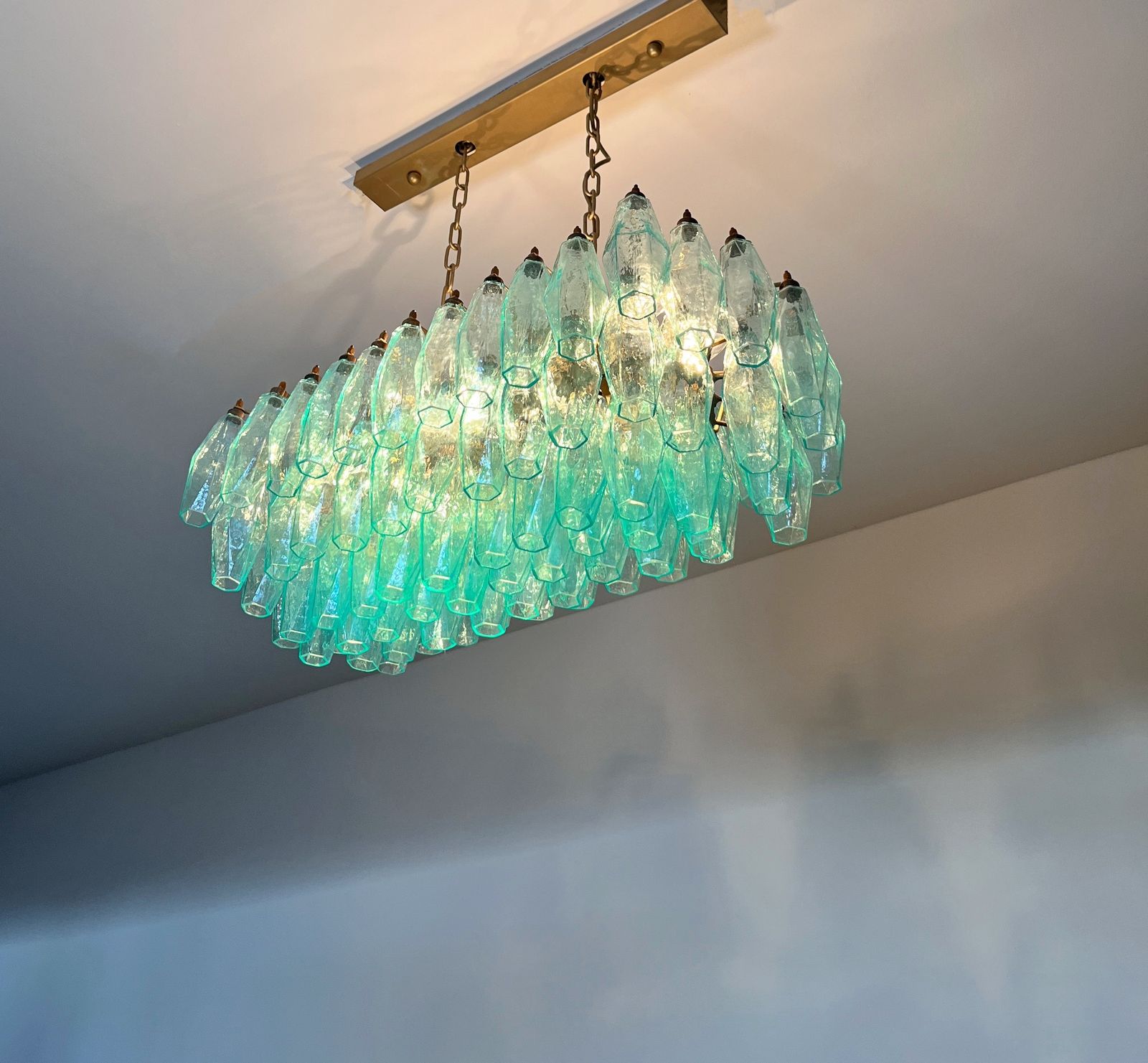 Elegant Murano Poliedri Chandelier   Carlo Scarpa   84 Turquoise Glasses