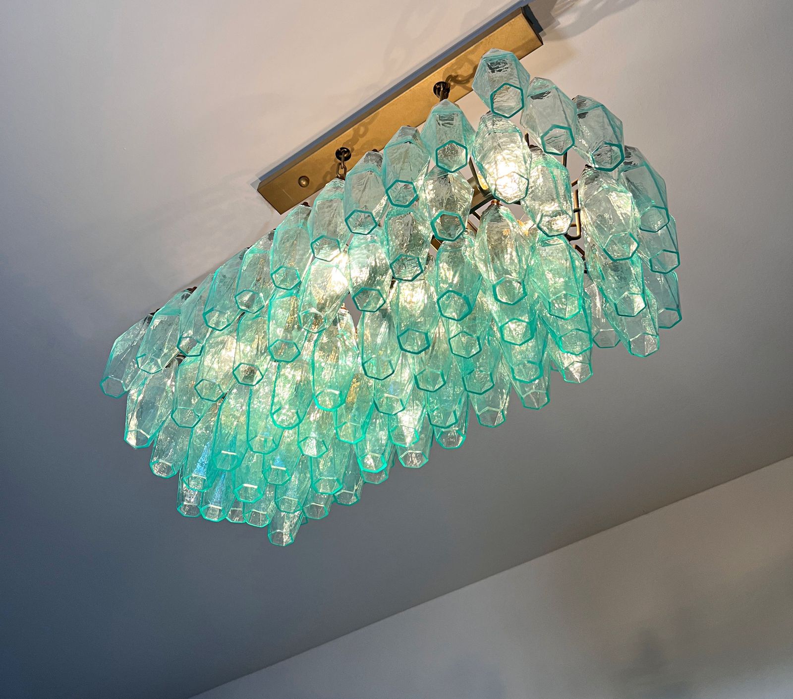 photo vintage Elegant Murano Poliedri Chandelier   Carlo Scarpa   84 Turquoise Glasses