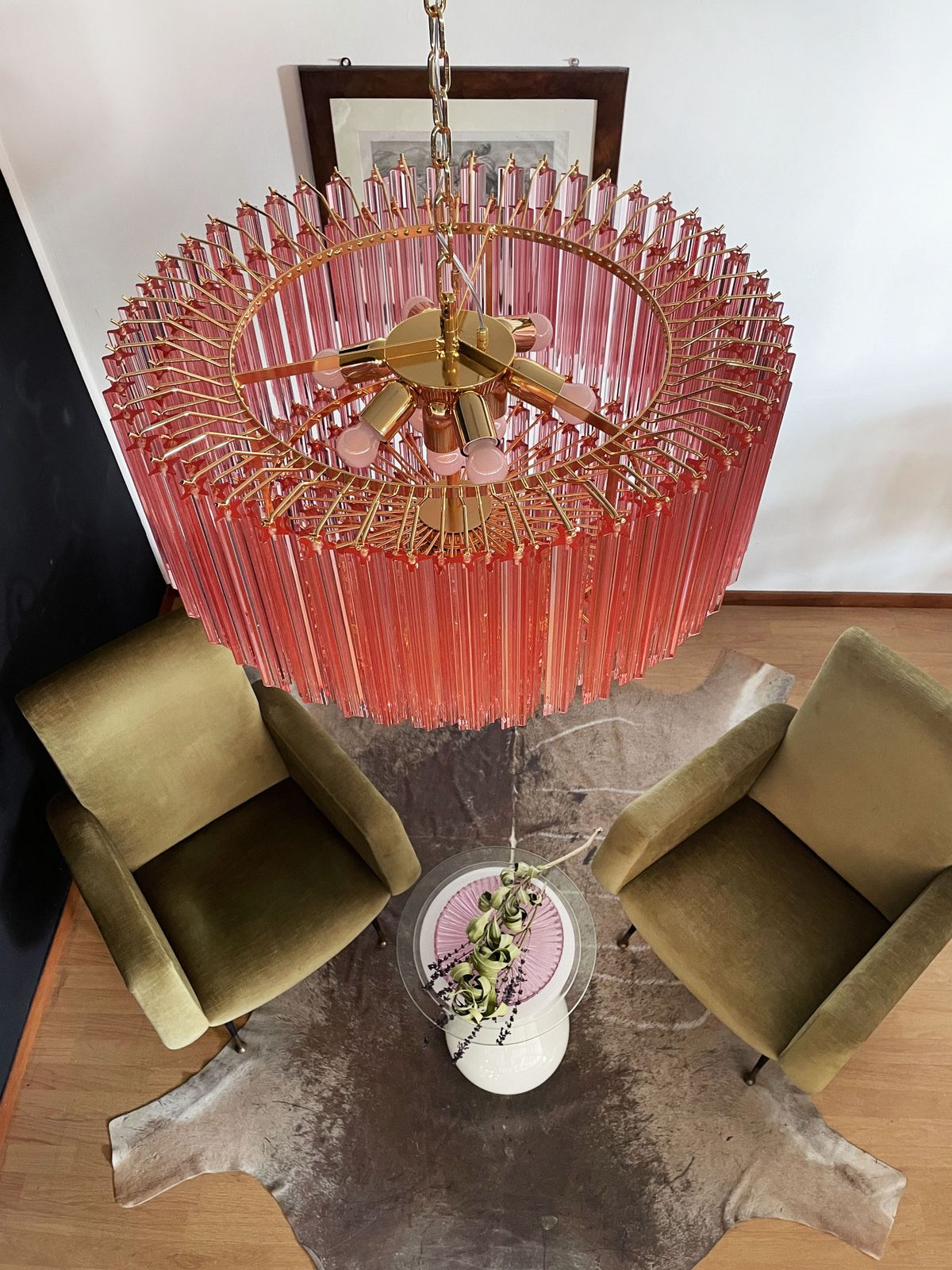 Modern Quadriedri Murano Glass Chandelier   265 Pink Prism   Gold Frame photo buy