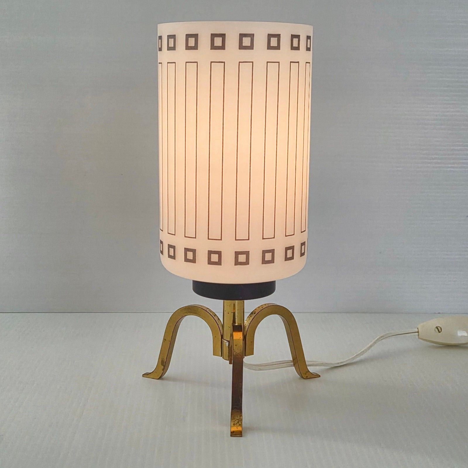 Lighting Vintage Arlus Tripod Table Lamp 1950 Brass Steel Glass 50's Rockabilly photo