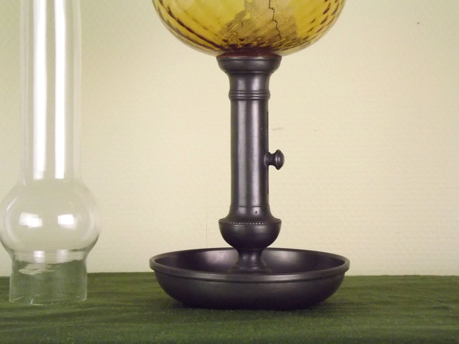 French Antique Style Oil Lantern Pewter Candle Base Amber Oil Well & Glass Funnel photo Lighting