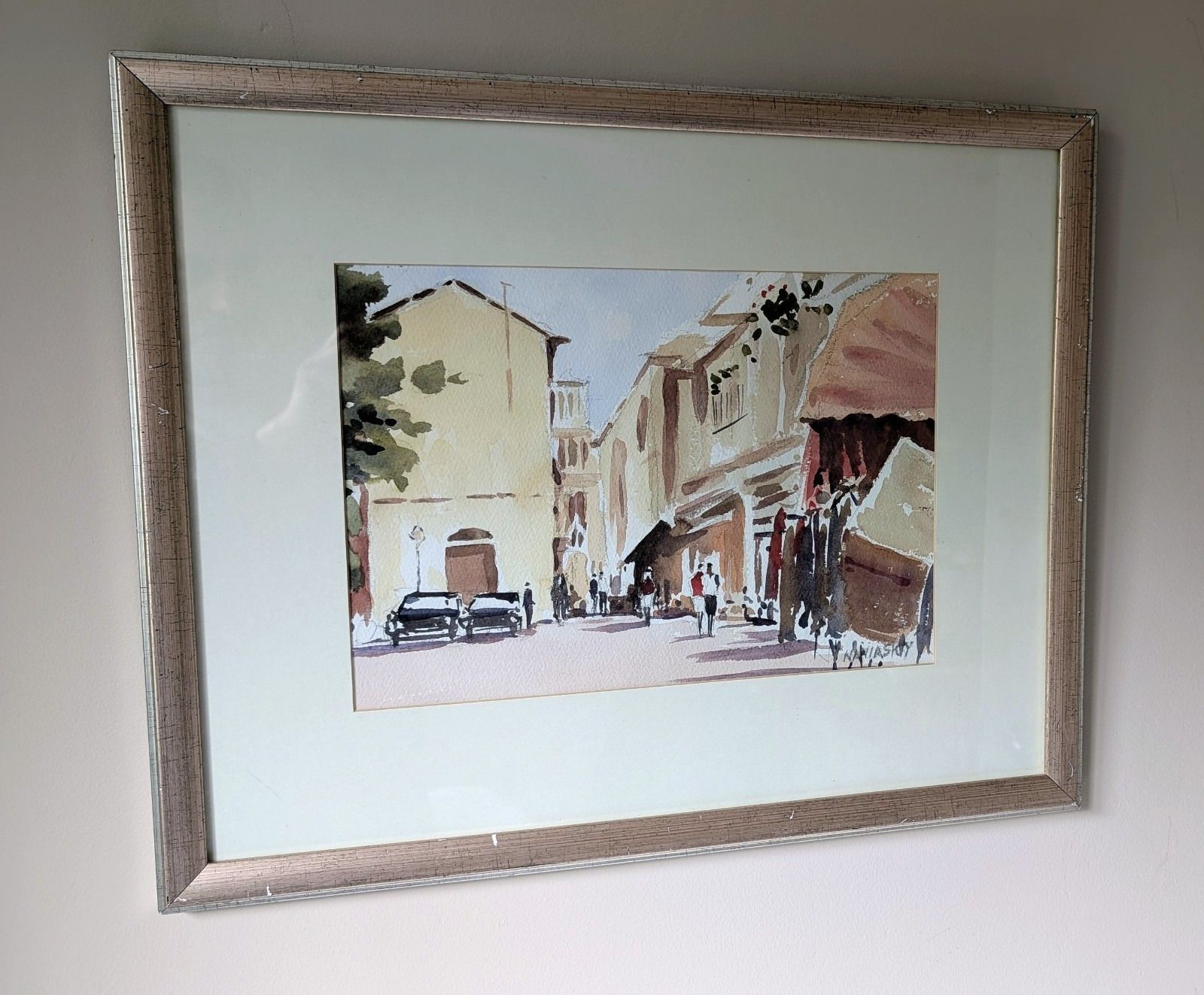 Philip Naviasky Watercolour Painting Moroccan Spanish Village Scene Mid Century