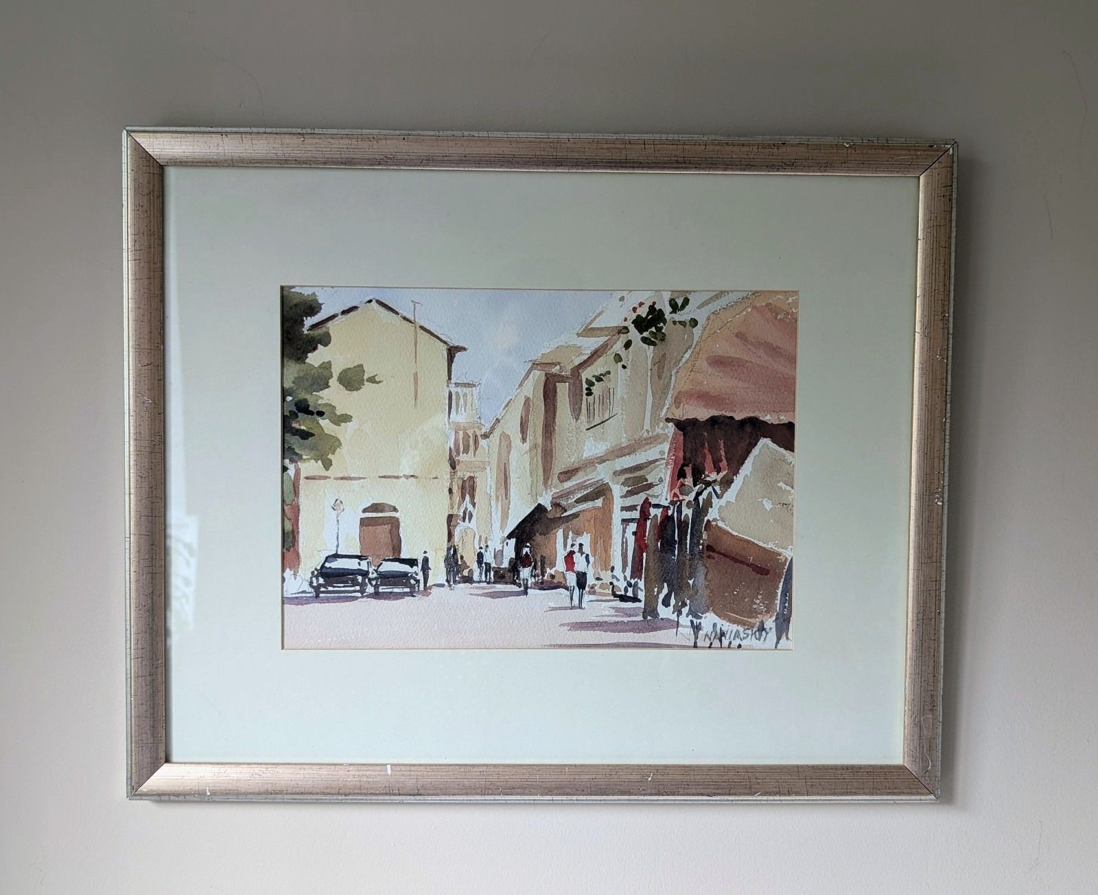 Philip Naviasky Watercolour Painting Moroccan Spanish Village Scene Mid Century photo furniture