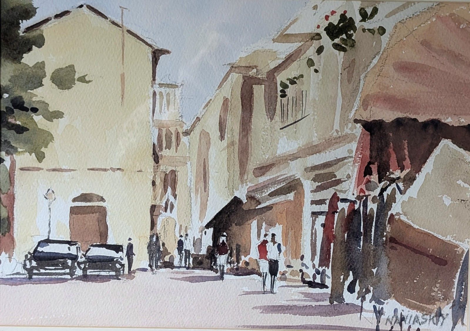 Philip Naviasky Watercolour Painting Moroccan Spanish Village Scene Mid Century photo for sale