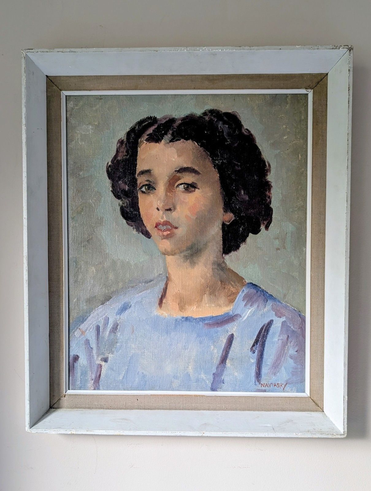 Philip Naviasky Oil Painting Portrait Of Girl Woman Signed Mid 20th Century photo furniture