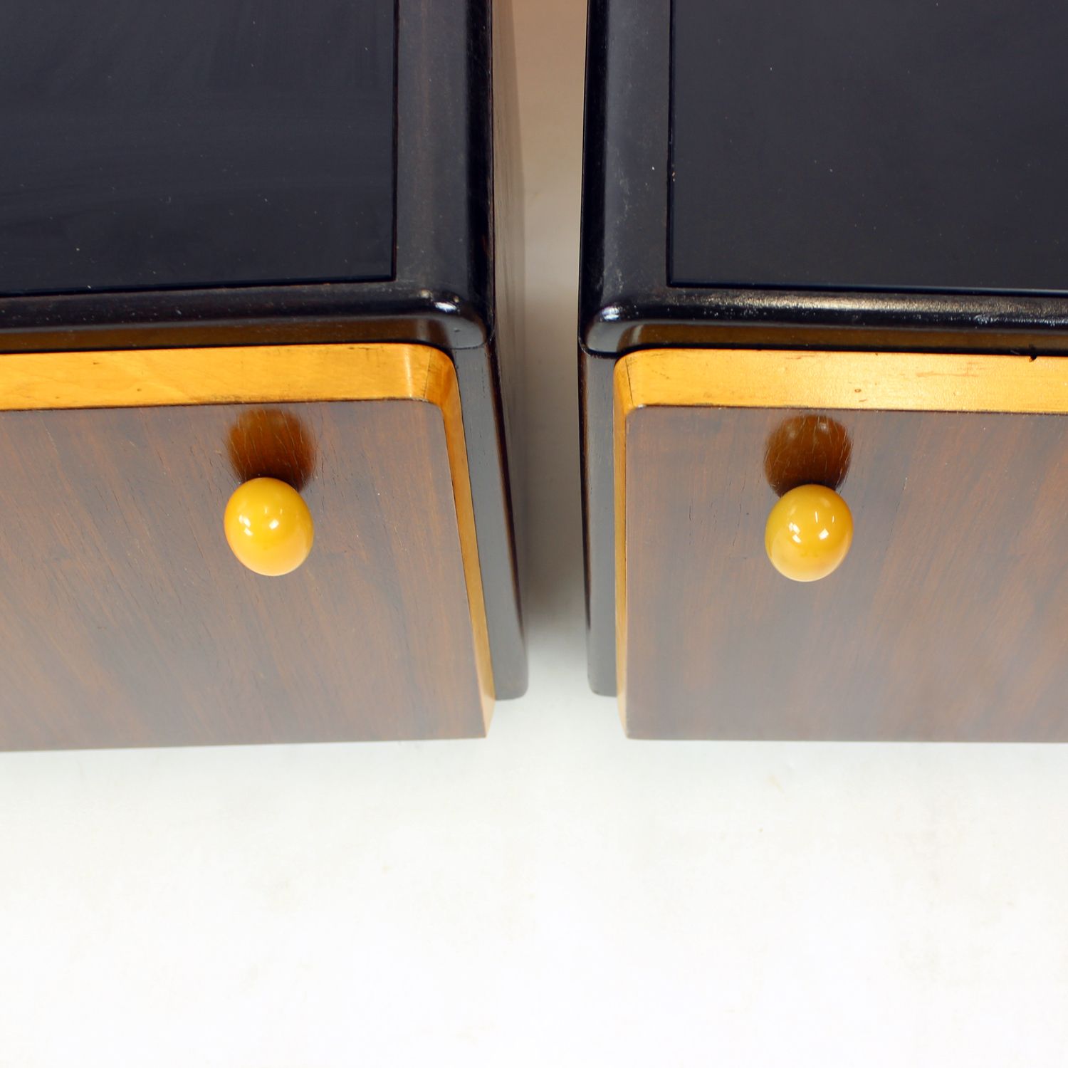Mid Century Bedside Tables With Glass Tops, Czechoslovakia 1960s photo vinterior