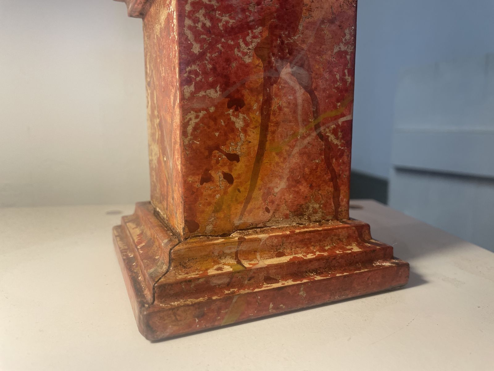 Home Decor Antique Florentine Grand Tour Faux Red Marble Wooden Obelisk photo