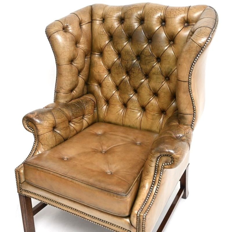 Pair Of Antique Georgian Style Leather Wing Back Armchairs photo 3575.0