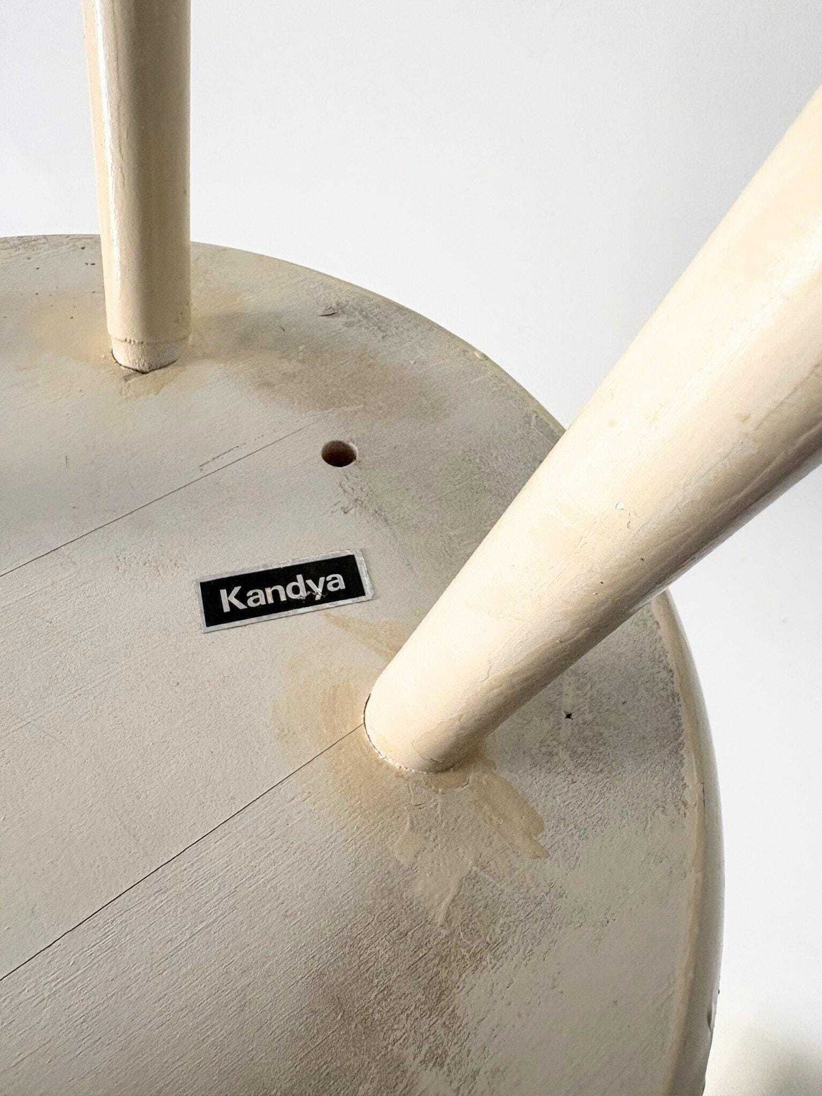 Minimalist Mid Century Wooden Stool In Off White By Kandya photo vinterior
