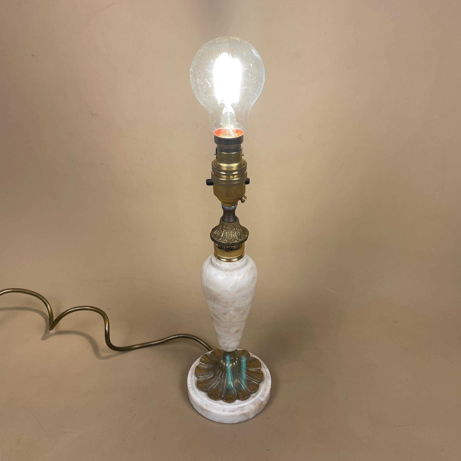photo for sale Marble Table Lamp Base Cream Brass Floral Foot Vintage Lighting Classic Traditional Bedside Lamp Italian Antique Style Light