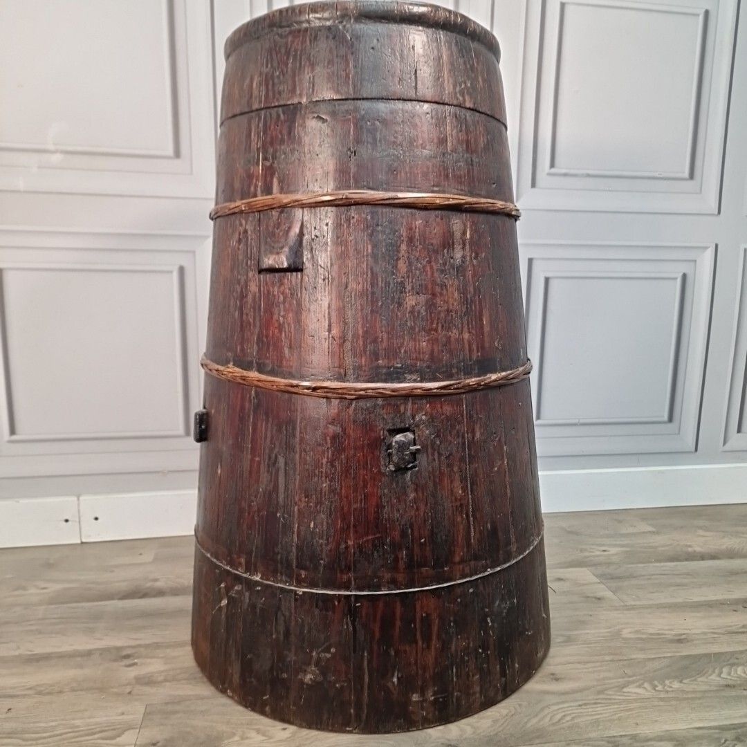 Antique Barrel Planter Solid Wood Stick Umbrella Stand Chinese Baby Warmer photo for sale