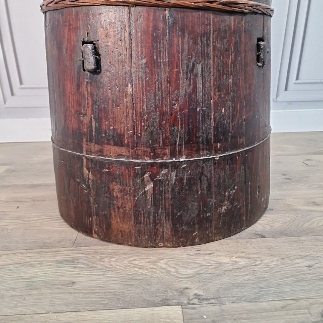 Antique Barrel Planter Solid Wood Stick Umbrella Stand Chinese Baby Warmer photo 290.0