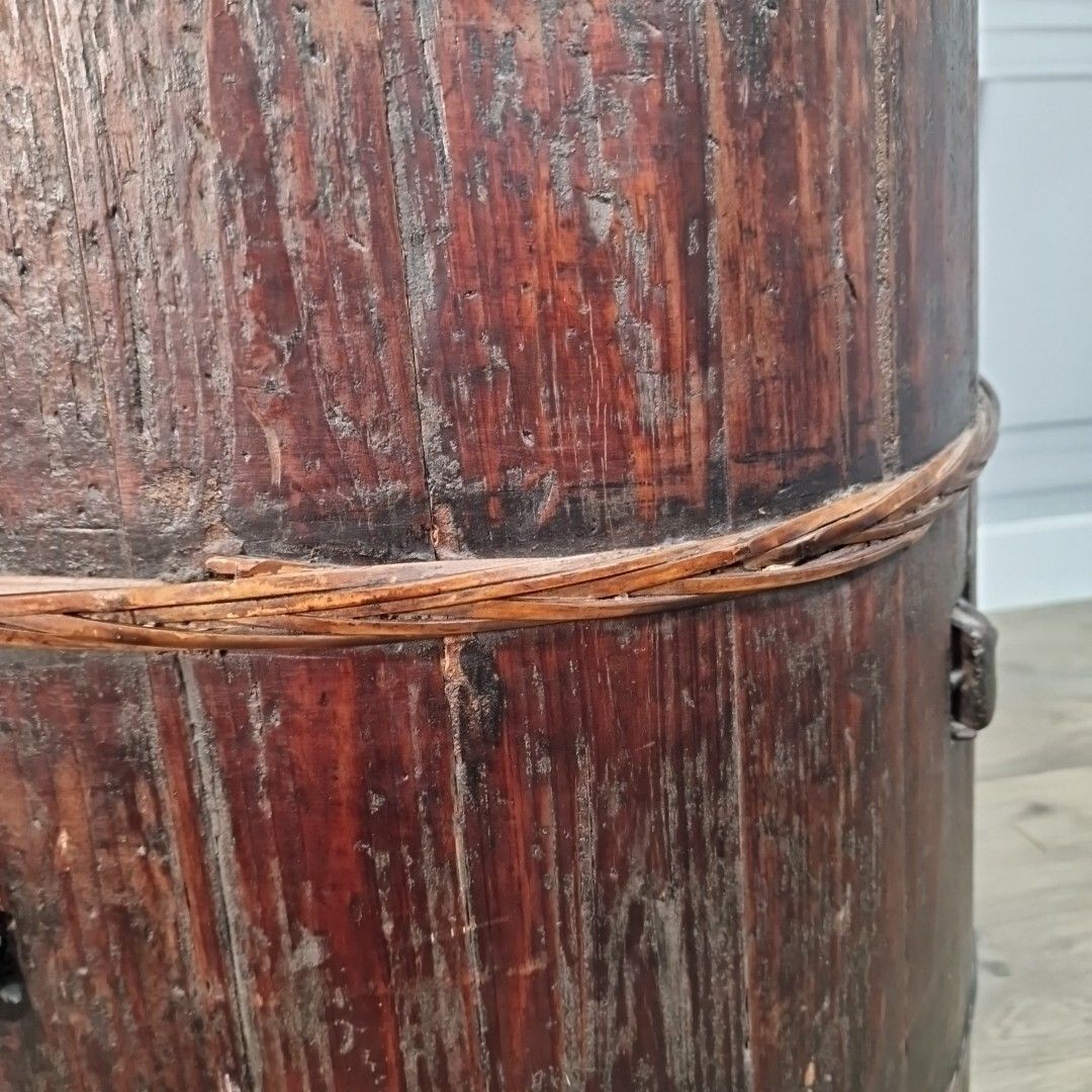 Antique Barrel Planter Solid Wood Stick Umbrella Stand Chinese Baby Warmer photo vintage