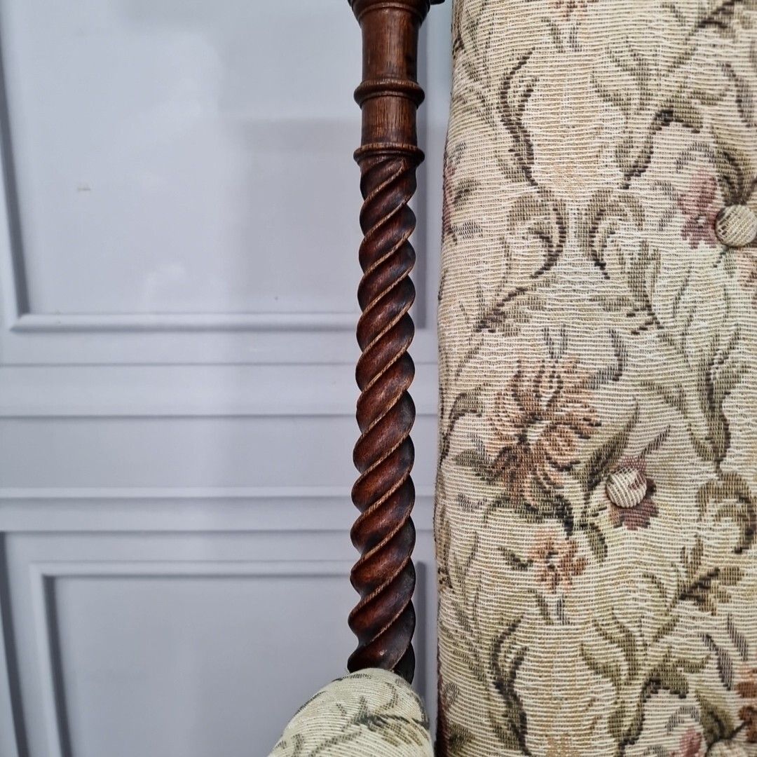 270.0 Antique Armchair Barley Twist Chair Upholstered High Back Victorian photo