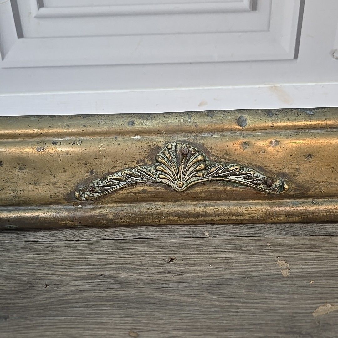 Antique Brass Fire Fender  Edwardian Rustic Hearth Surround Decorative Fireplace photo vintage