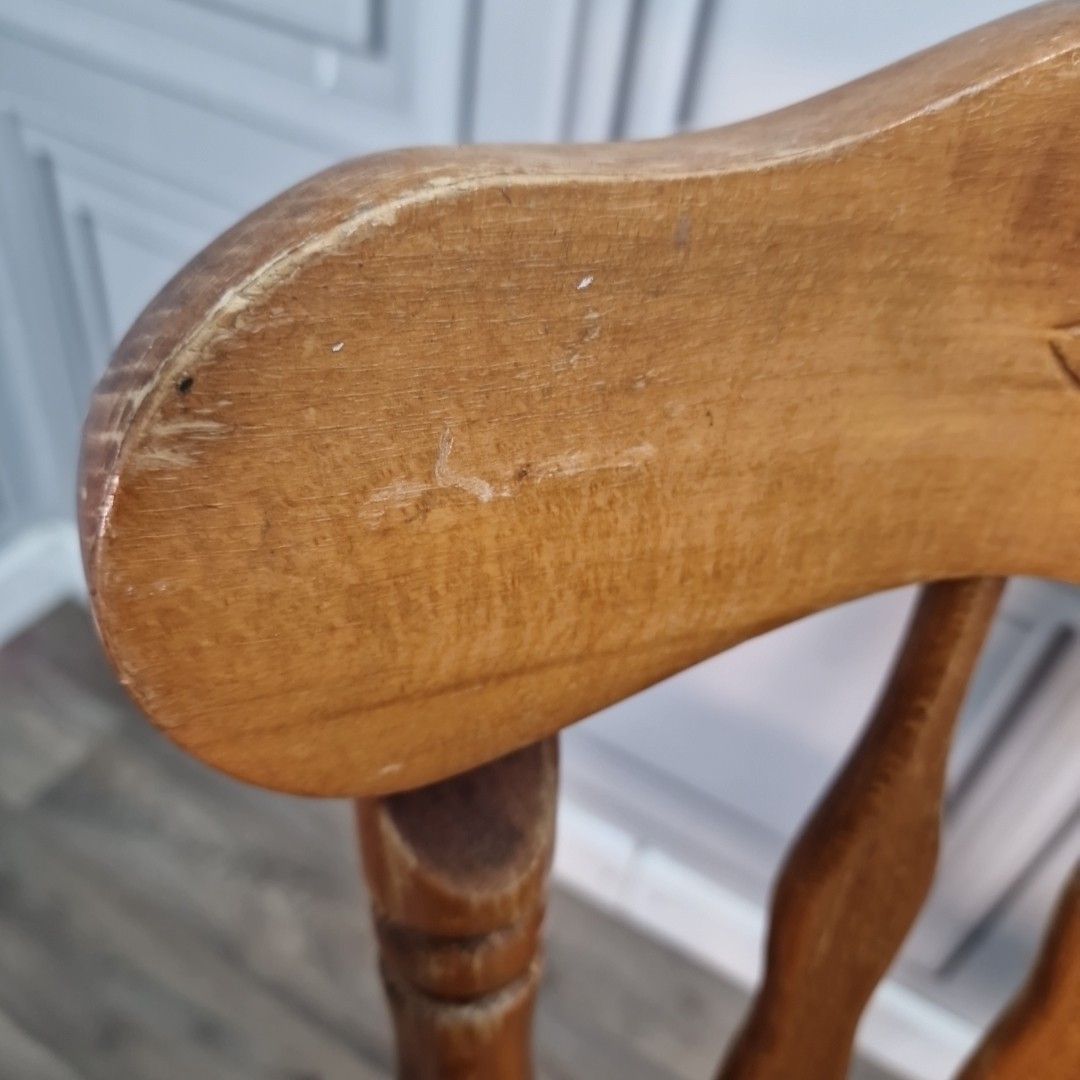 photo furniture Vintage Dining Chairs Farmhouse Spindle Back – Pair Carved & Turned Wood Retro